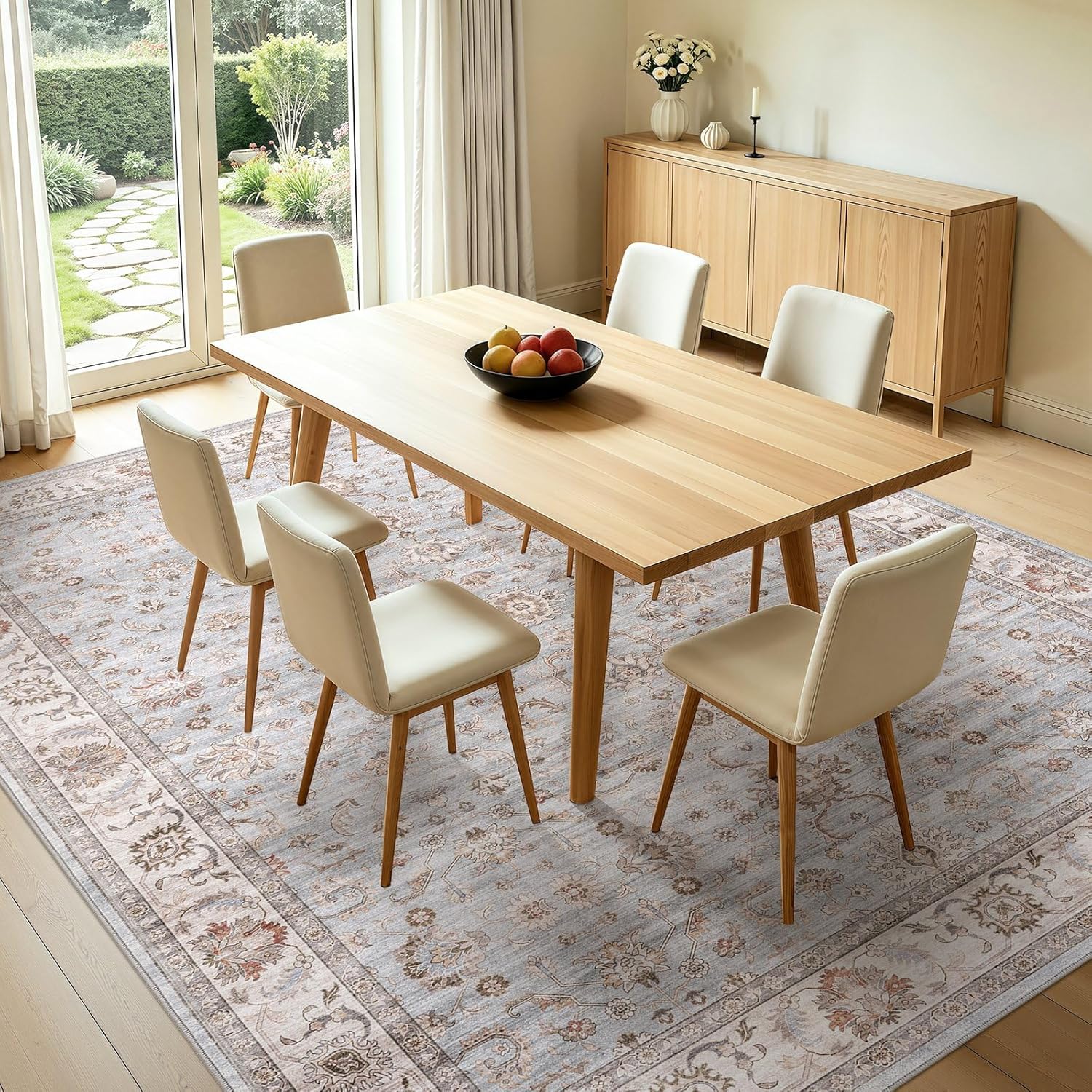 WITSHOCK 10x14 Area Rugs Living Room: Washable Large Neutral Vintage Soft Rug Stain Resistant Non-Slip Farmhouse Indoor Low Pile Floor Carpet for Bedroom Nursery Kids Office- Light Blue