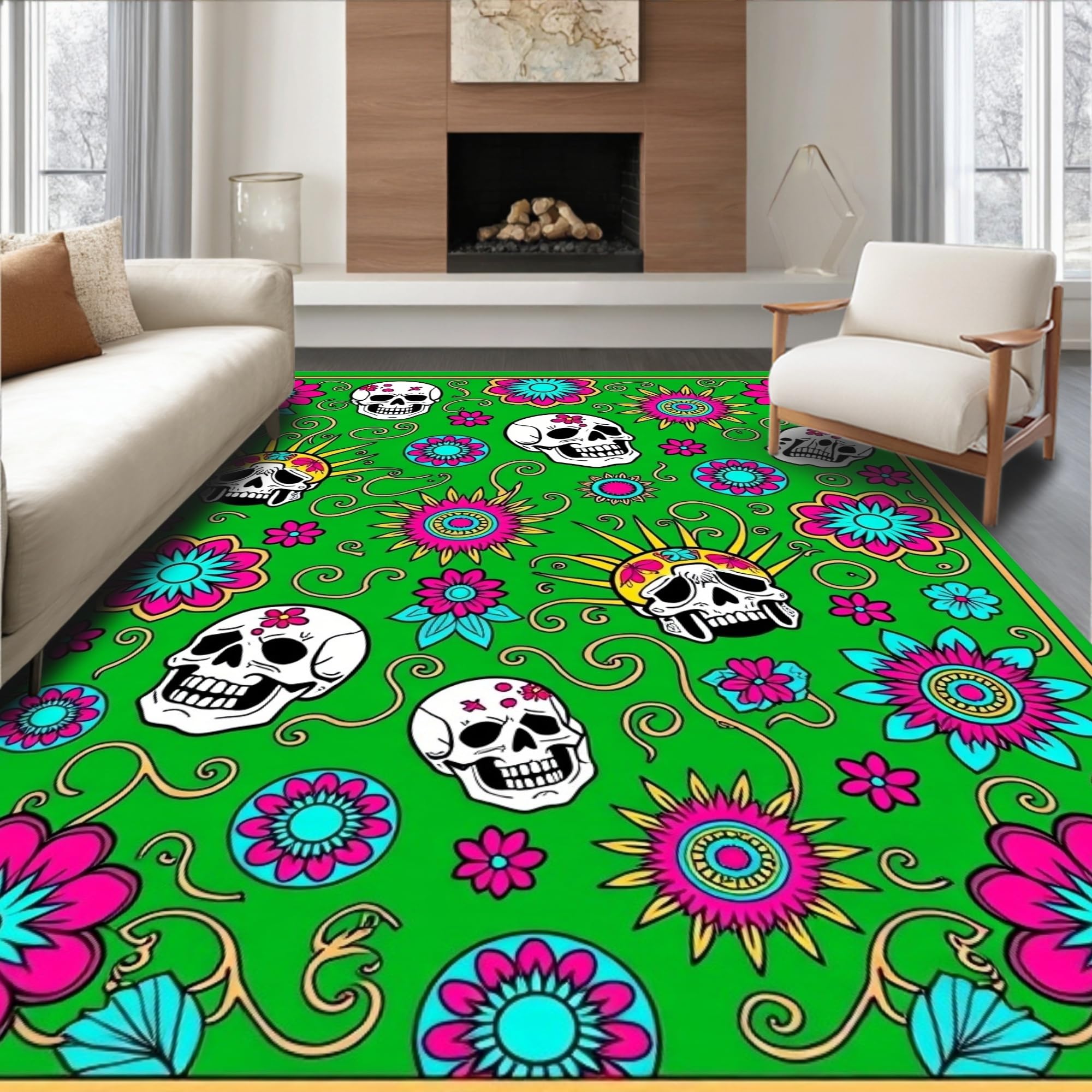 Gold 5x7 Flatwoven Area Rug, Crest Wave Design, Washable for Living Room Bedroom
