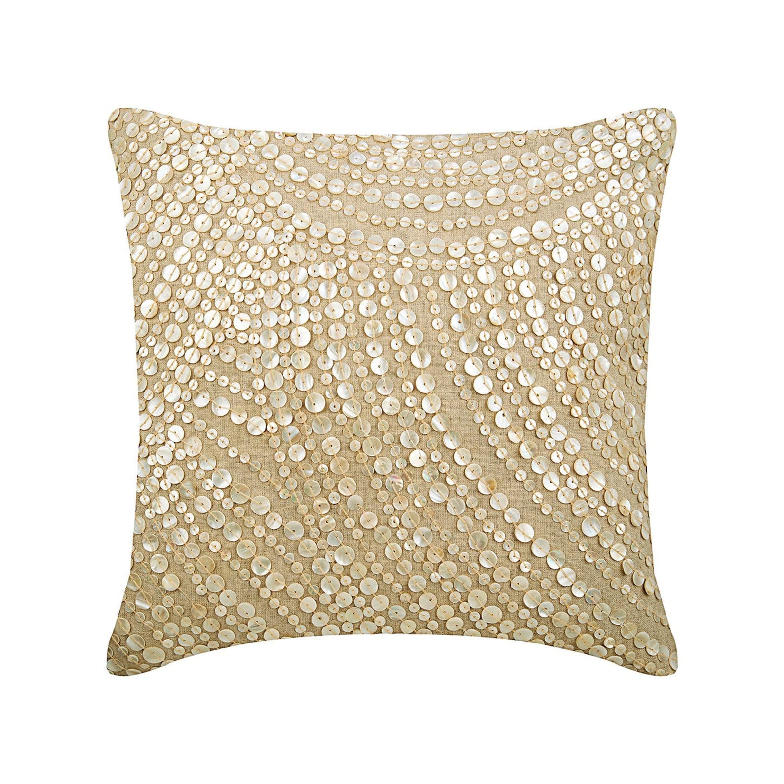 The HomeCentric Decorative Pillow Covers Beige Pack of 2, 20"x20" (50x50 cm) Linen Embroidery Cushion Covers for Sofa, Geometric Modern Style - Juliette