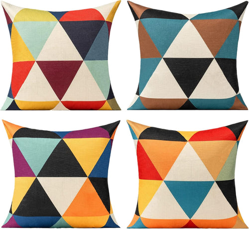 All Smiles Outdoor Throw Pillow Covers Fall Decor Patio 24x24 Set of 4 Colorful Modern Cushion Cases Cojines Couch Sofa Decoration Porch for Home Living Room Geometric Triangle Orange Yellow