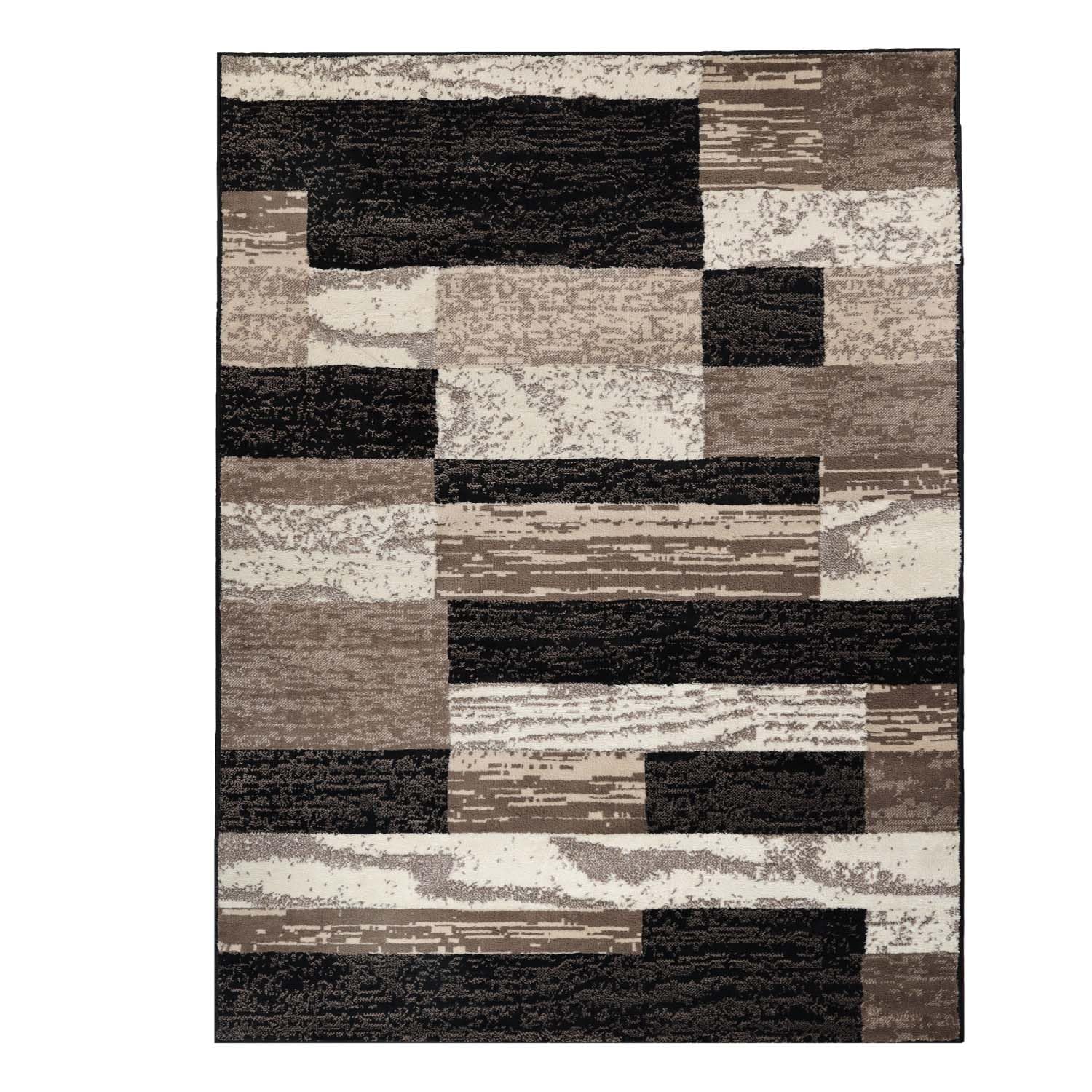 SUPERIOR Indoor Area Rug, Jute Backed, Modern Geometric Patchwork Floor Decor for Bedroom, Office, Living Room, Entryway, Hardwood Floors, Rockwood Collection, 4' x 6', Chocolate