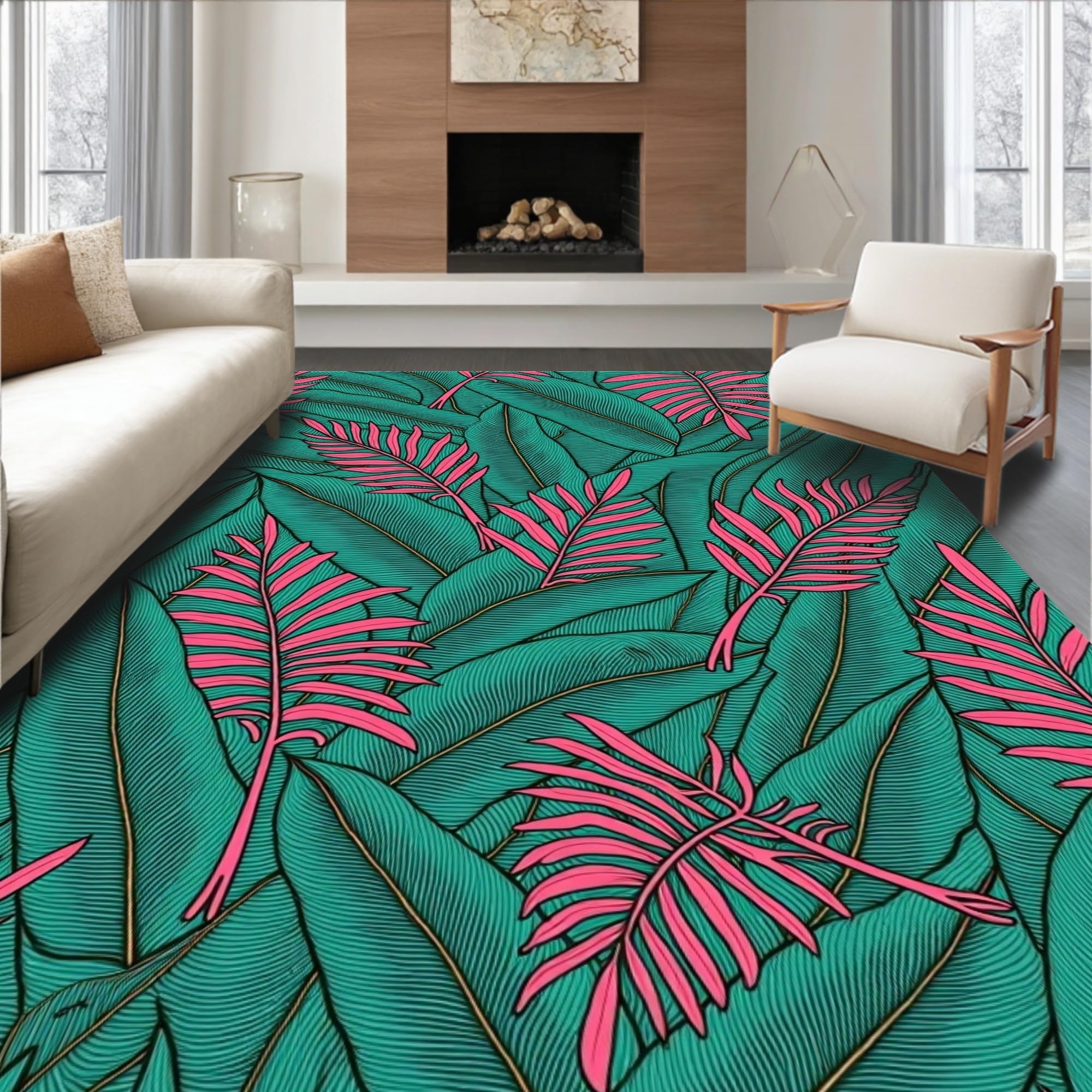 Gold 5x7 Flatwoven Area Rug, Crest Wave Design, Washable for Living Room Bedroom