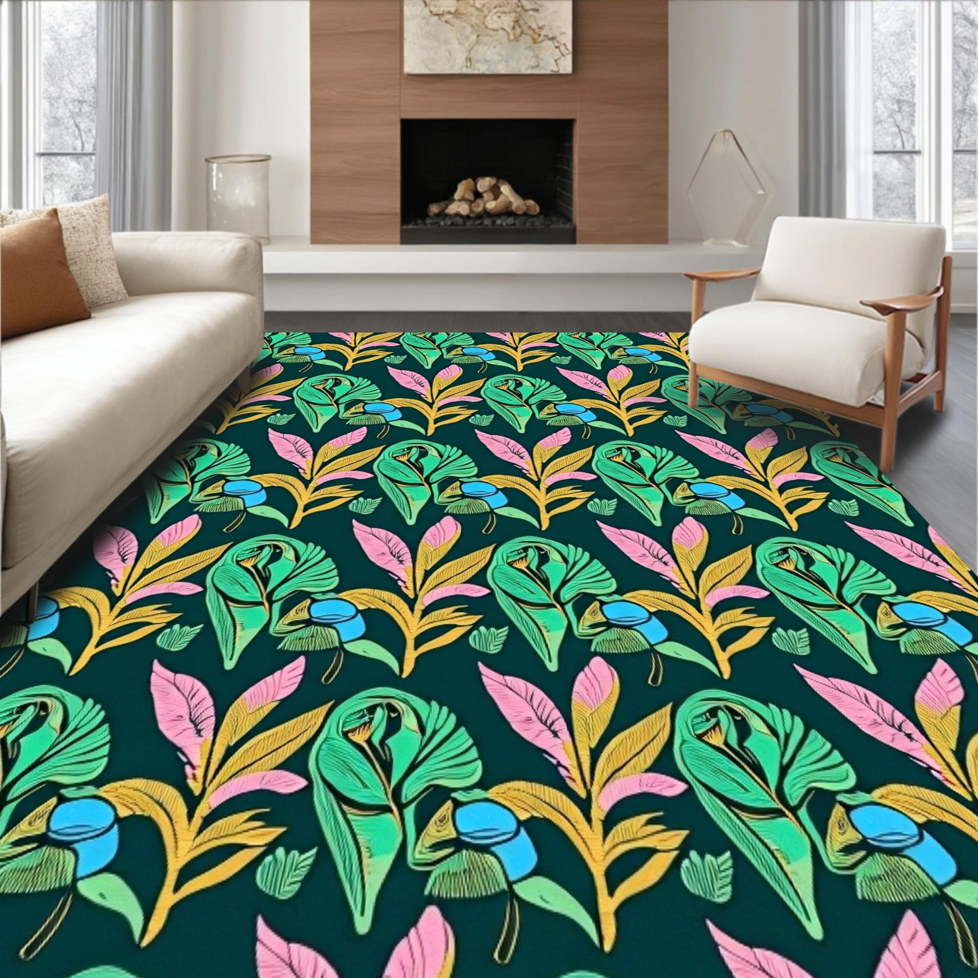 Gold 5x7 Flatwoven Area Rug, Crest Wave Design, Washable for Living Room Bedroom