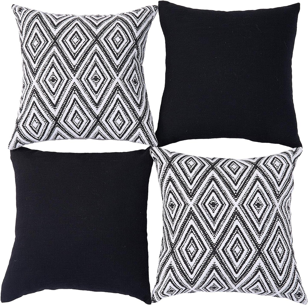 HPUK Decorative Throw Pillow Covers Set of 4 Geometric Design Linen Cushion Cover for Couch Sofa Living Room, 20"x20" inches, Black
