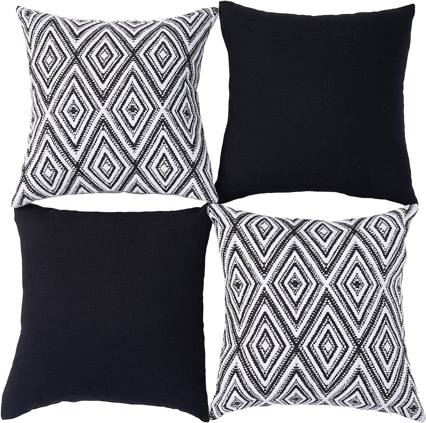 HPUK Decorative Throw Pillow Covers Set of 4 Geometric Design Linen Cushion Cover for Couch Sofa Living Room, 20"x20" inches, Black