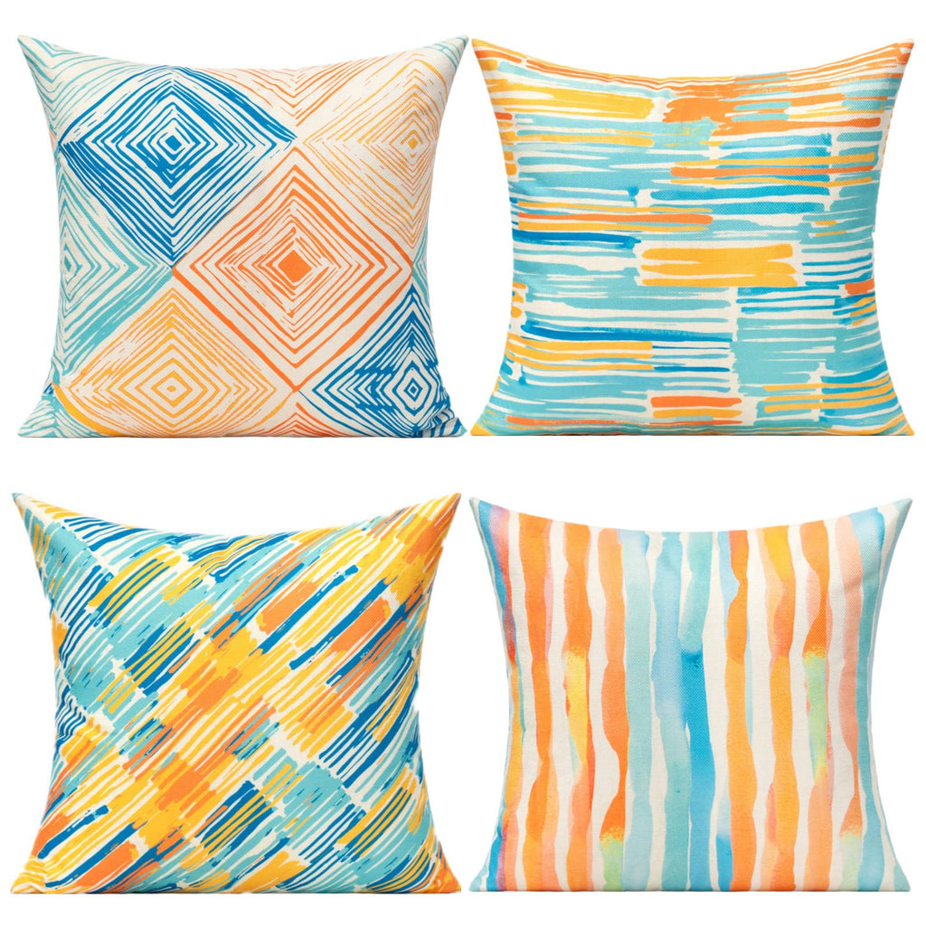 20x20 Colorful Abstract Modern Throw Pillow Covers Outdoor Couch Furniture Geometric Striped Square Decorative Patio Cushion Covers Home Décor for Bedroom Sofa Bench Porch Set of 4