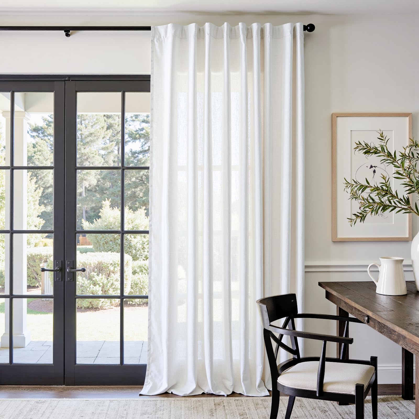 Linen Curtains for Living Room Bedroom 84 Inches Long Thick Linen Textured Beige Curtains Light Filtering Natural Semi Sheer Farmhouse Window Drapes, Country Rustic Drapes 2 Panels Back Tab/Rod Pocket