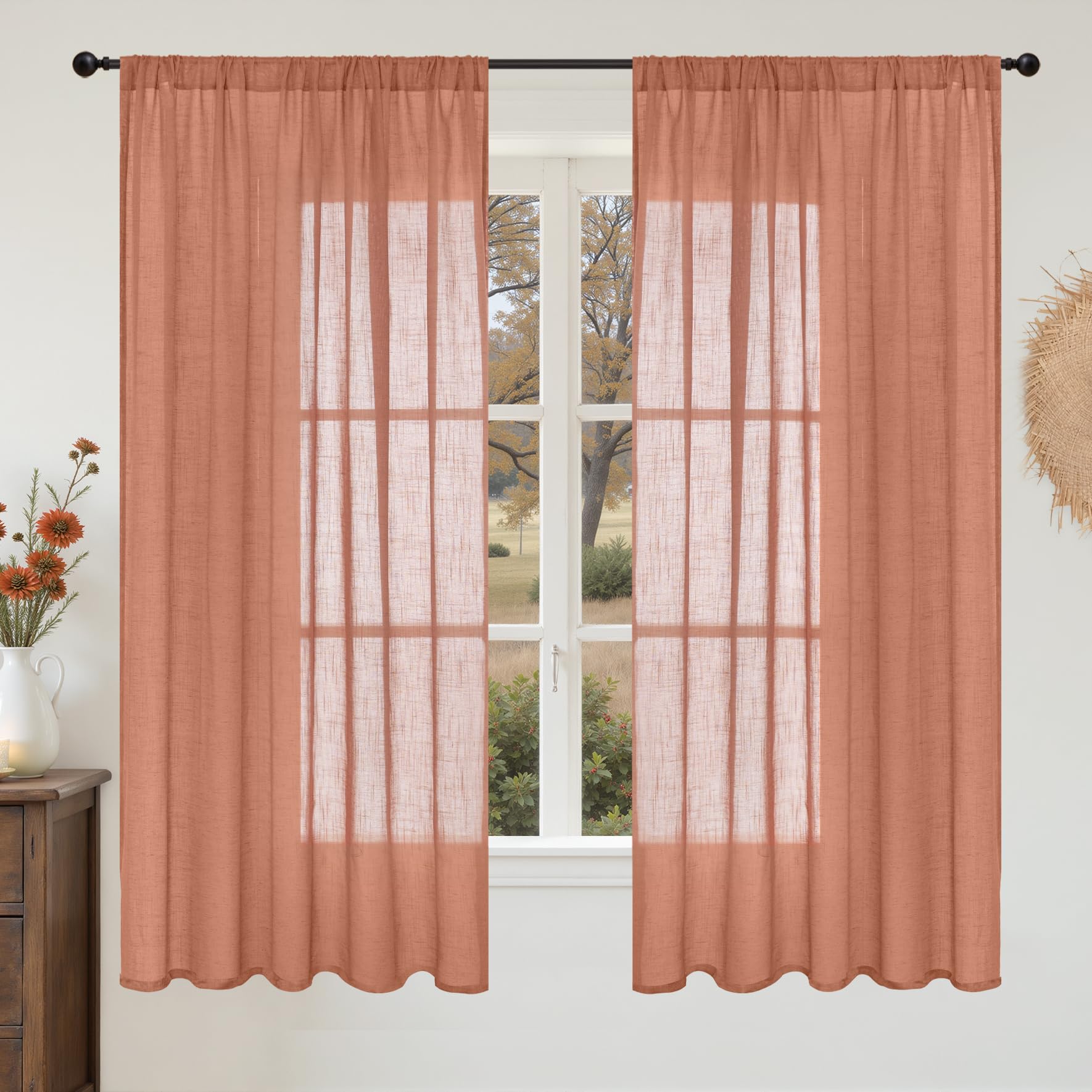 BGment 80 Inches Long Natural Linen Curtains 2 Panels Set - Burlap Light Filtering Window Drapes with Rod Pocket Semi Sheer for Farmhouse Bedroom Decor Rustic, 52 Inch Wide Each Panel