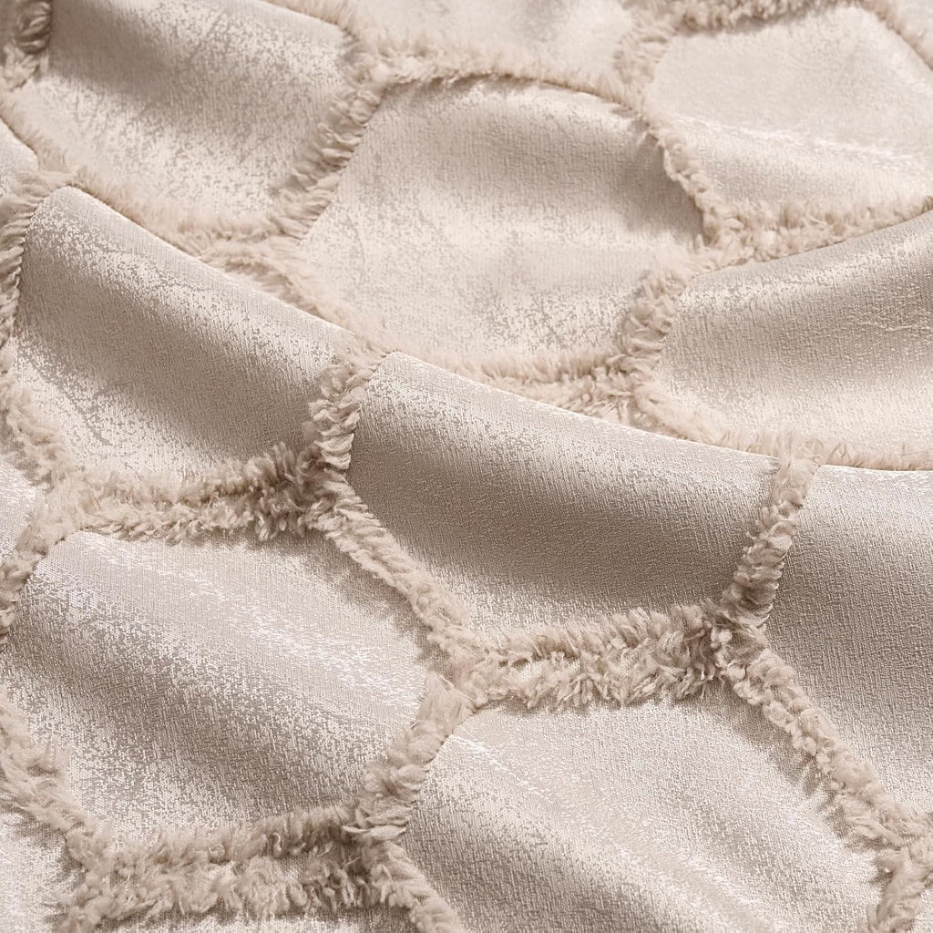 Taupe Geometric Curtains 84 Inches Long 2 Panels Jacquard Fluffy Hexagon Tufted Curtains Rod Pocket Back Tab Light Filtering Semi Sheer Privacy Decor Lattice Drapes for Bedroom Living Room, 52x84