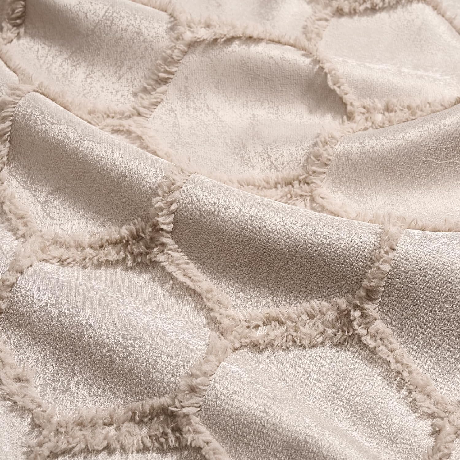 Taupe Geometric Curtains 84 Inches Long 2 Panels Jacquard Fluffy Hexagon Tufted Curtains Rod Pocket Back Tab Light Filtering Semi Sheer Privacy Decor Lattice Drapes for Bedroom Living Room, 52x84