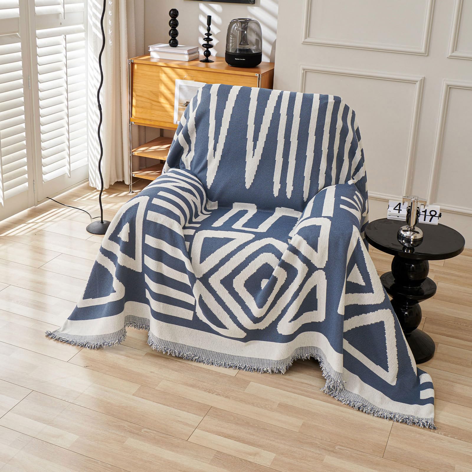 VClife Boho Couch Cover, Washable Sofa Cover for Dog, Non Slip Couch Covers for 3 Cushion Couch, Modern Khaki Creamy White Geometric Sofa Slipcovers Multi-Functional Furniture Protector 71'' x 134''