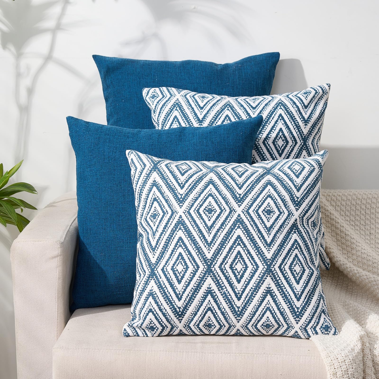 HPUK Decorative Throw Pillow Covers Set of 4 Geometric Design Linen Cushion Cover for Couch Sofa Living Room, 18"x18" inches, Golden Brown