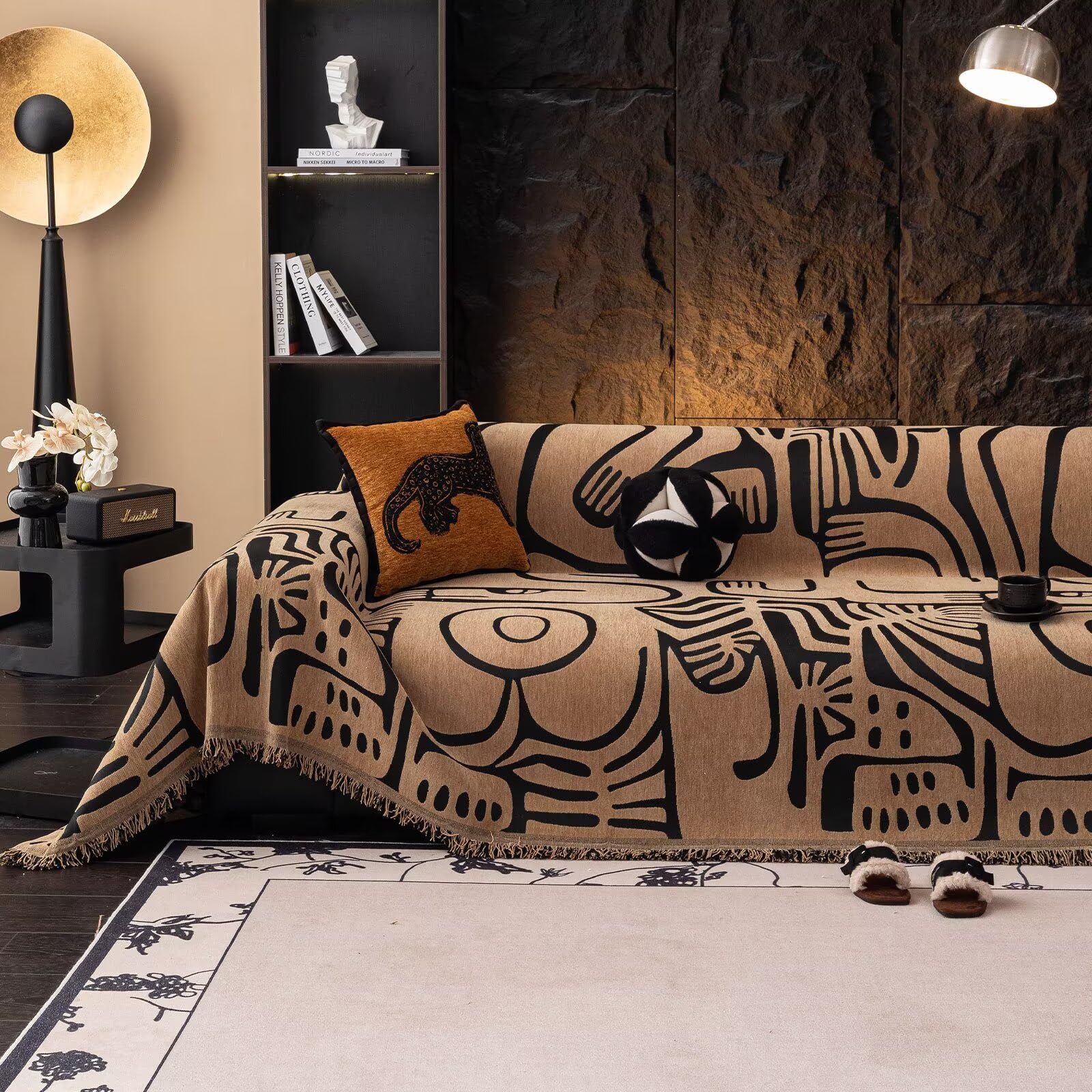 VClife Boho Couch Cover Blue Geometric Jacquard Pattern Sofa Cover, 1 Piece Large Couch Covers for 3 Cushion Couch Sofa Washable Plush Chenille Sofa Protector for Living Room, 71x134 Inch