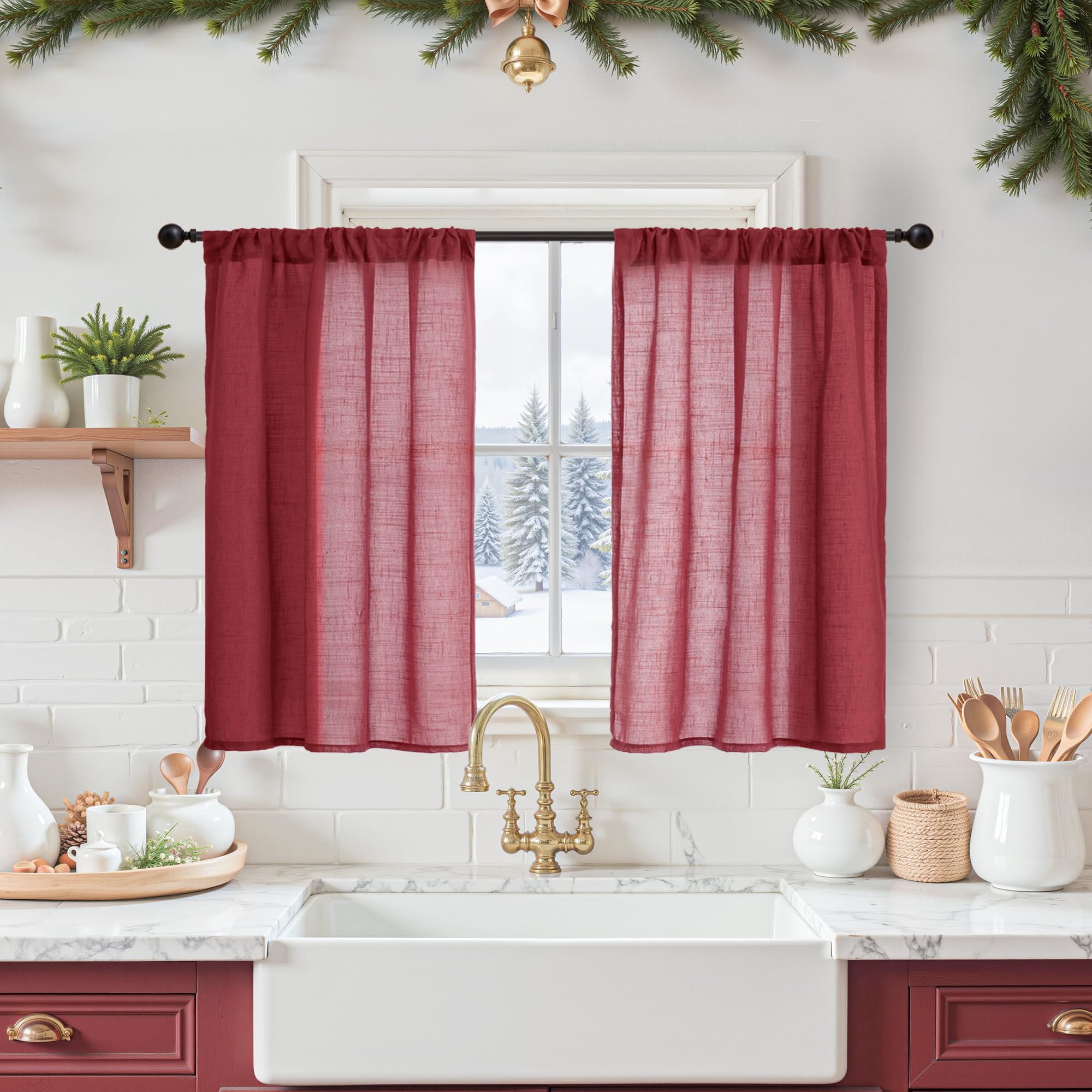 BGment 80 Inches Long Natural Linen Curtains 2 Panels Set - Burlap Light Filtering Window Drapes with Rod Pocket Semi Sheer for Farmhouse Bedroom Decor Rustic, 52 Inch Wide Each Panel