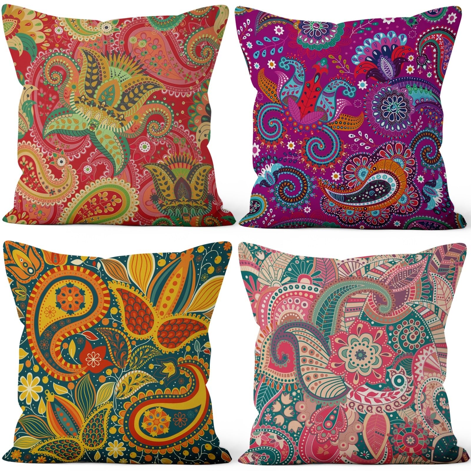 4 Pcs/Set Geometric Pillow Covers Boho Abstract Strips Patchwork Color Geometric Ethnic Colorful Vintage Artwork Linen Throw Cushion Cases for Couch Sofa Bedroom Decorative, 22"x22"