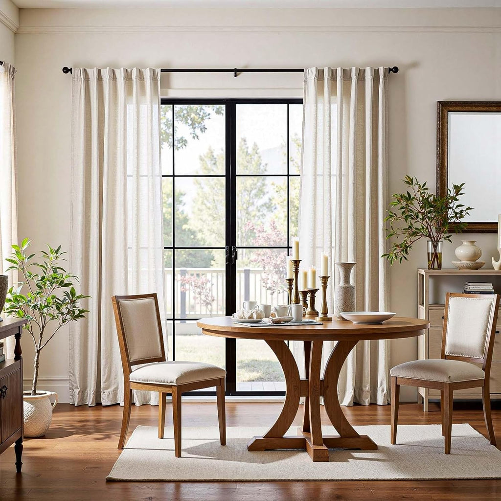 Linen Curtains for Living Room Bedroom 84 Inches Long Thick Linen Textured Beige Curtains Light Filtering Natural Semi Sheer Farmhouse Window Drapes, Country Rustic Drapes 2 Panels Back Tab/Rod Pocket