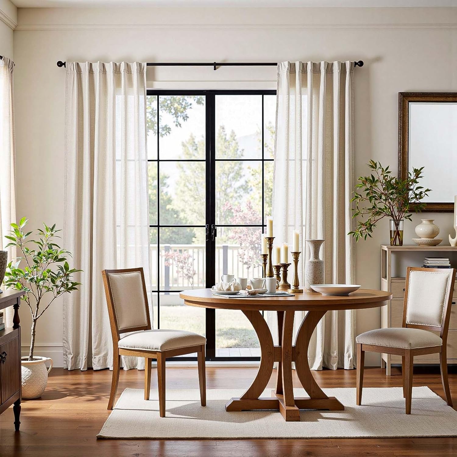 Linen Curtains for Living Room Bedroom 84 Inches Long Thick Linen Textured Beige Curtains Light Filtering Natural Semi Sheer Farmhouse Window Drapes, Country Rustic Drapes 2 Panels Back Tab/Rod Pocket