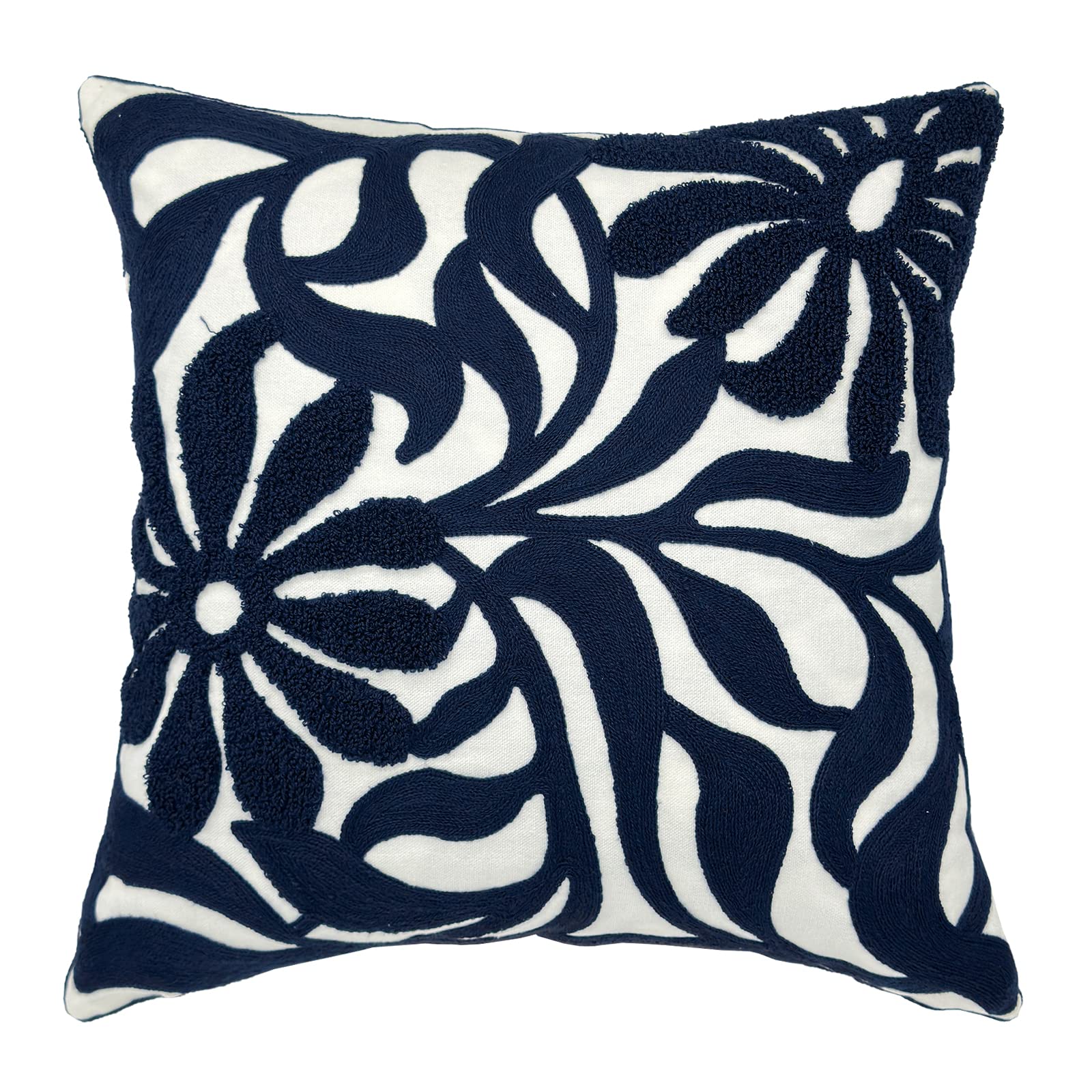 Navy Blue Boho Geometric Pillow Covers 18x18", Set of 2 Embroidered Cotton Cushion Cases