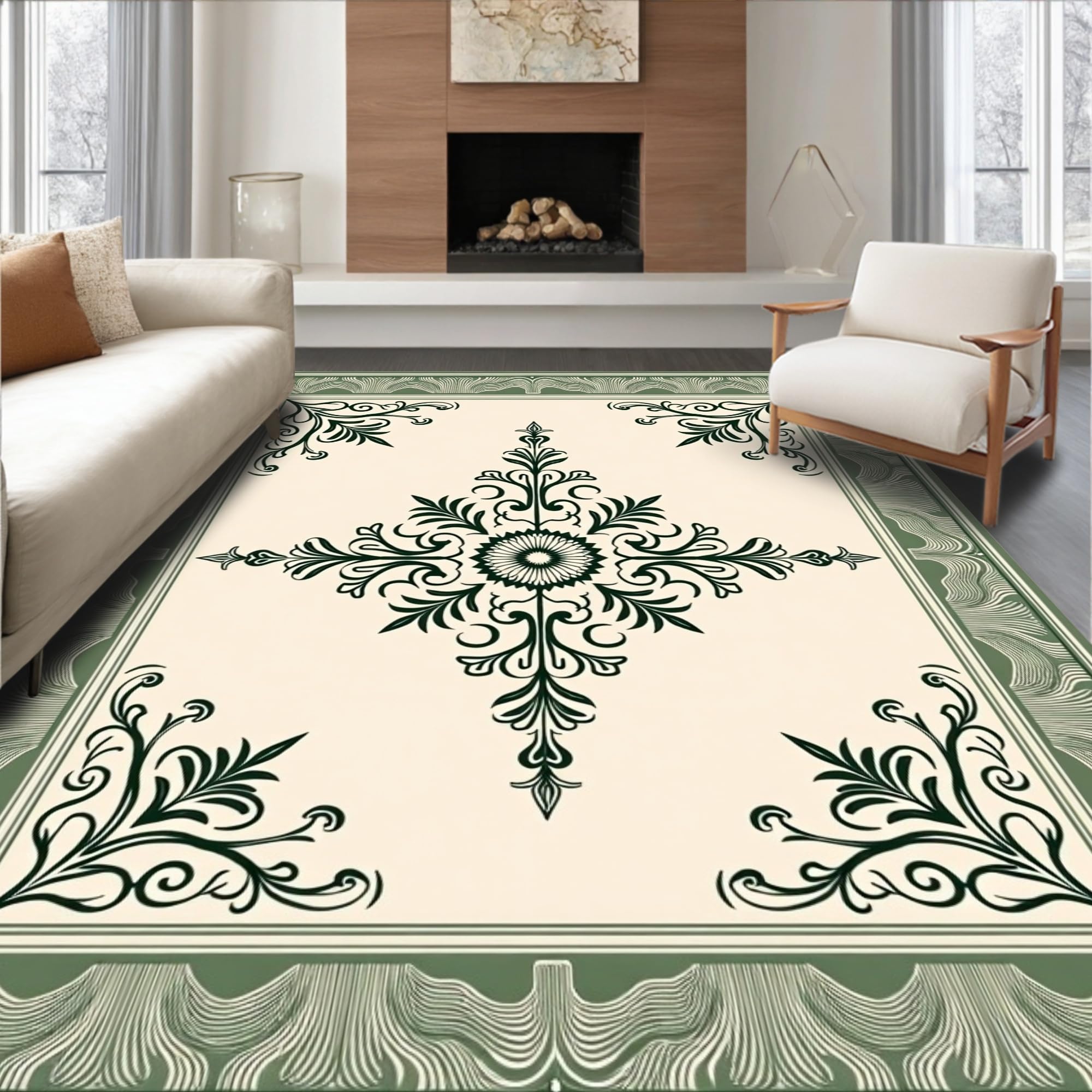 Gold 5x7 Flatwoven Area Rug, Crest Wave Design, Washable for Living Room Bedroom