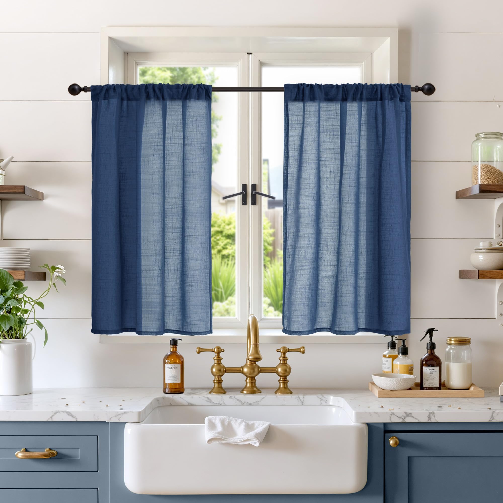 BGment 80 Inches Long Natural Linen Curtains 2 Panels Set - Burlap Light Filtering Window Drapes with Rod Pocket Semi Sheer for Farmhouse Bedroom Decor Rustic, 52 Inch Wide Each Panel