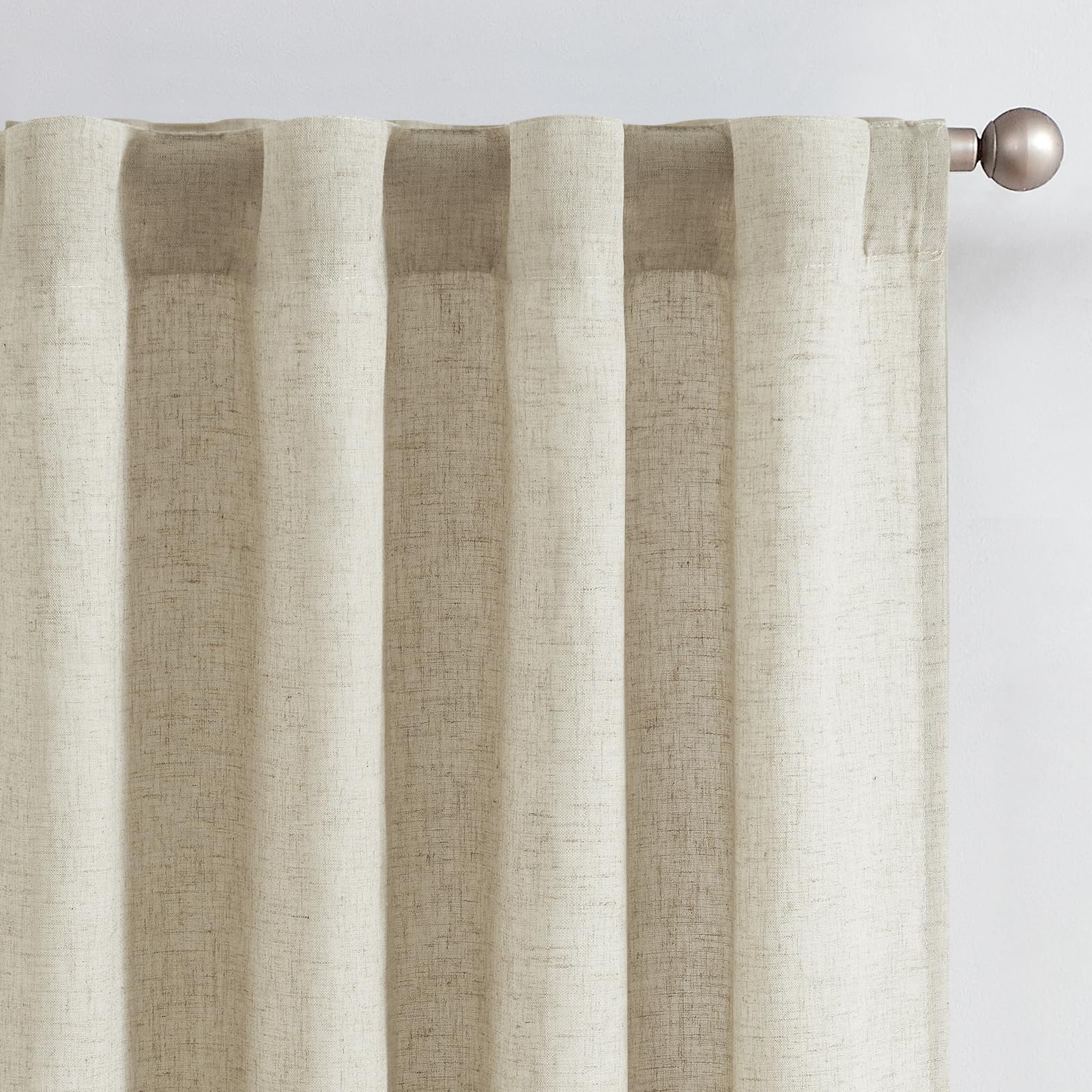 Linen Curtains for Living Room Bedroom 84 Inches Long Thick Linen Textured Beige Curtains Light Filtering Natural Semi Sheer Farmhouse Window Drapes, Country Rustic Drapes 2 Panels Back Tab/Rod Pocket