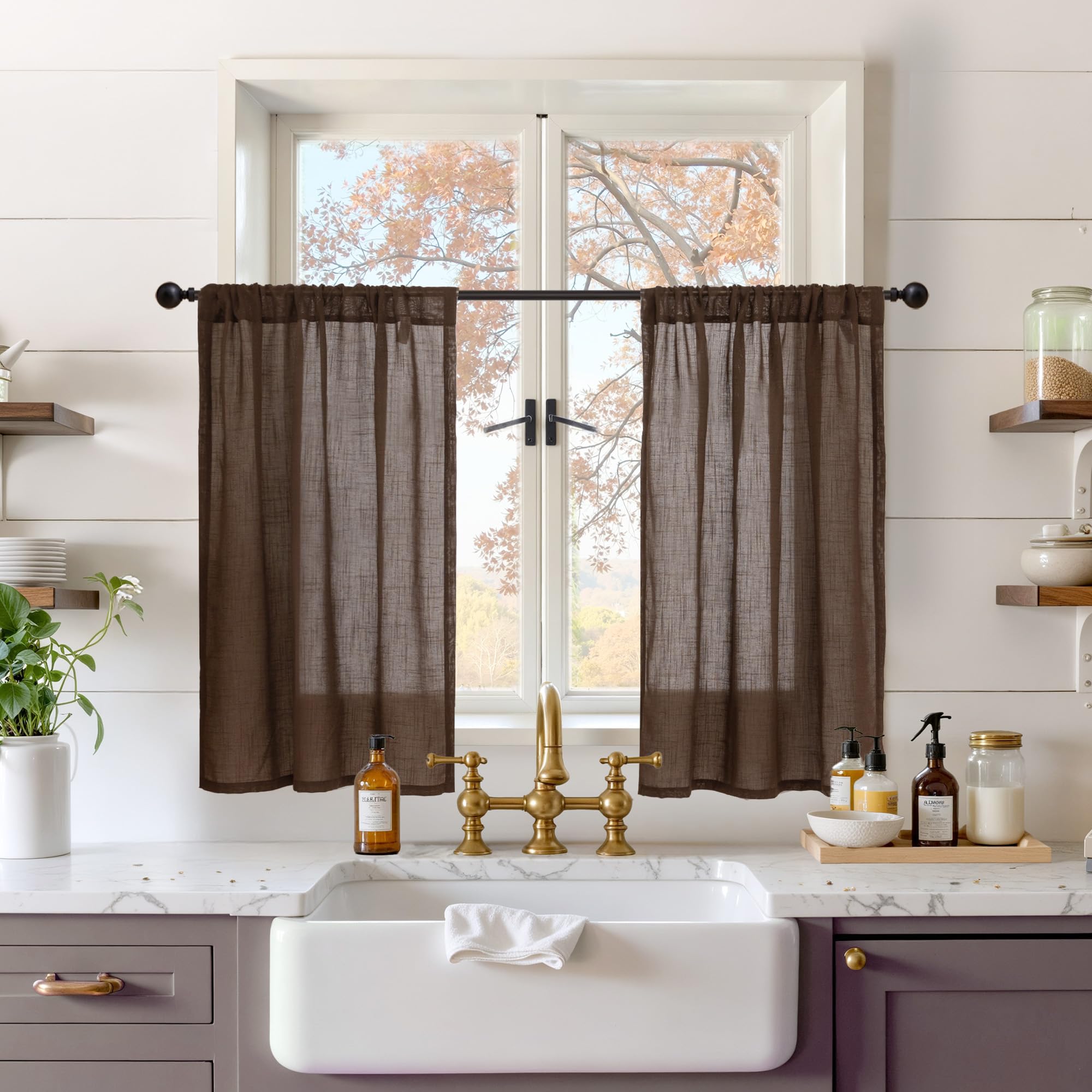 BGment 80 Inches Long Natural Linen Curtains 2 Panels Set - Burlap Light Filtering Window Drapes with Rod Pocket Semi Sheer for Farmhouse Bedroom Decor Rustic, 52 Inch Wide Each Panel