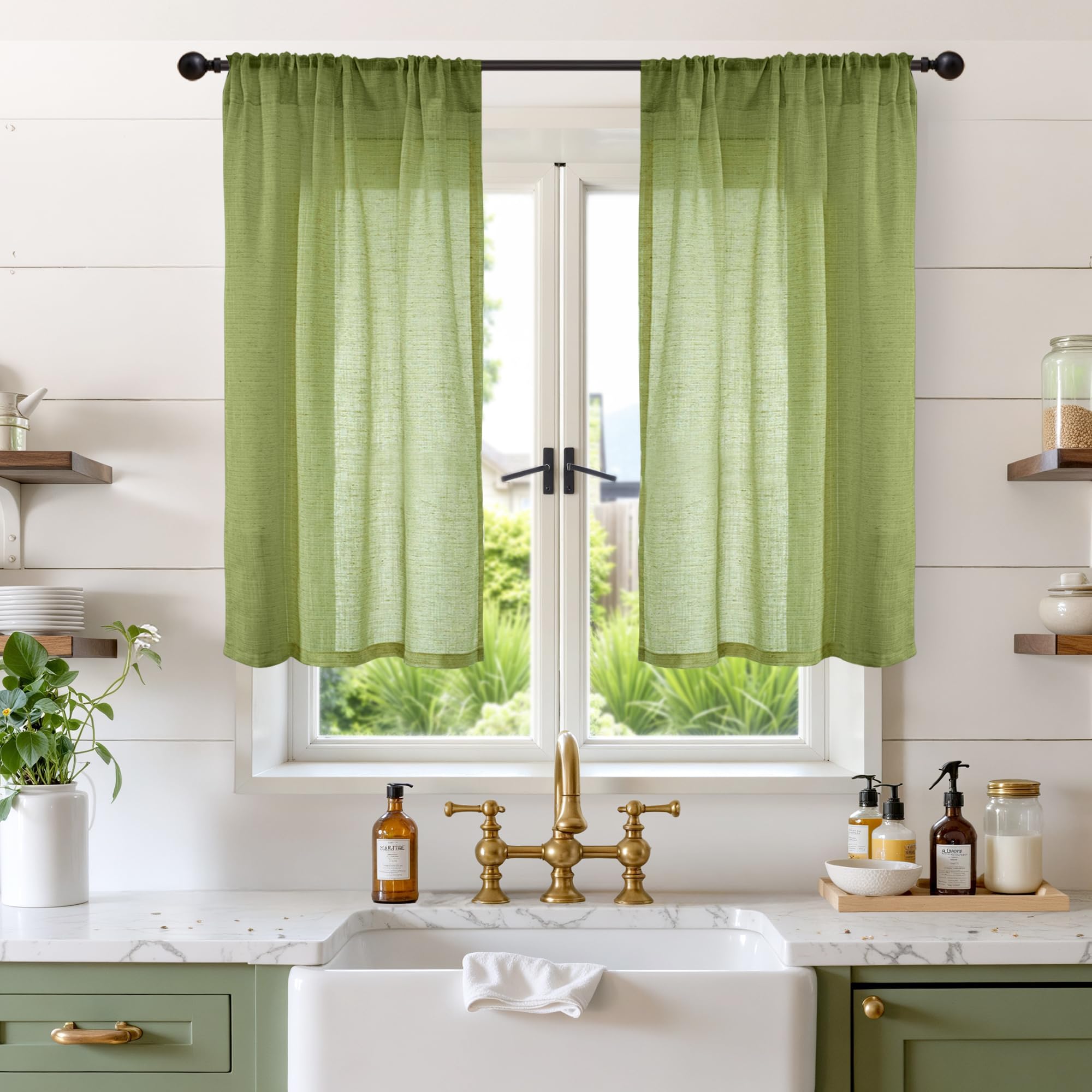 BGment 80 Inches Long Natural Linen Curtains 2 Panels Set - Burlap Light Filtering Window Drapes with Rod Pocket Semi Sheer for Farmhouse Bedroom Decor Rustic, 52 Inch Wide Each Panel