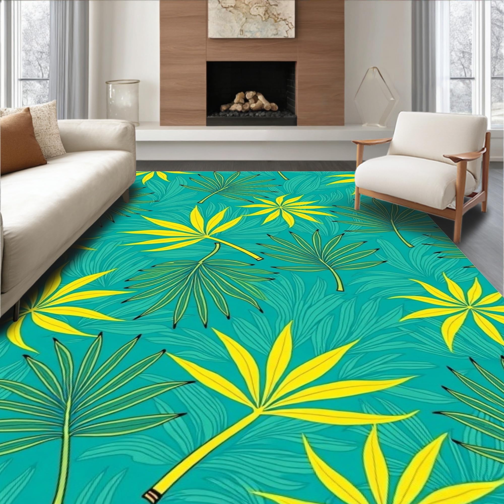 Gold 5x7 Flatwoven Area Rug, Crest Wave Design, Washable for Living Room Bedroom