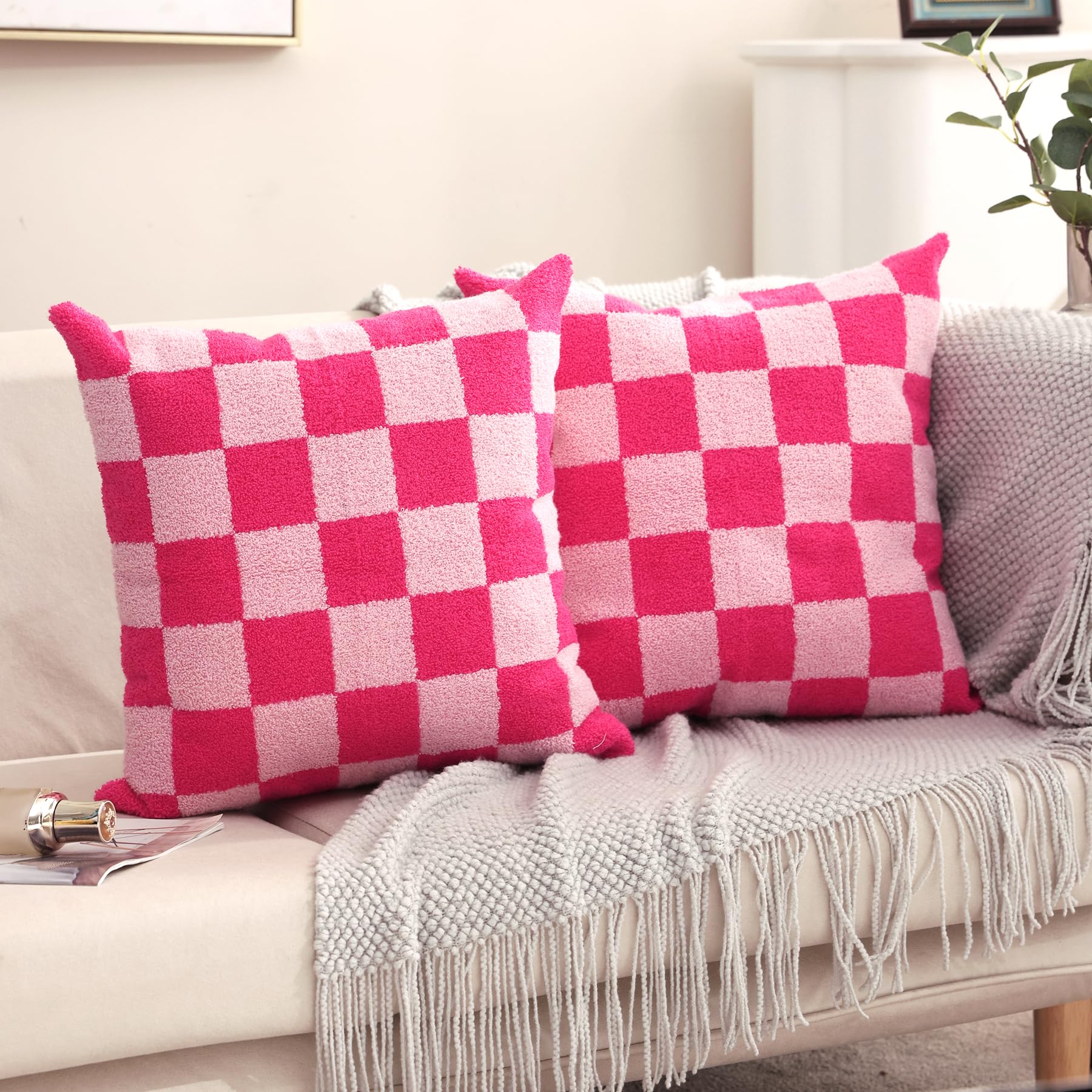 Navy Blue Boho Geometric Pillow Covers 18x18", Set of 2 Embroidered Cotton Cushion Cases