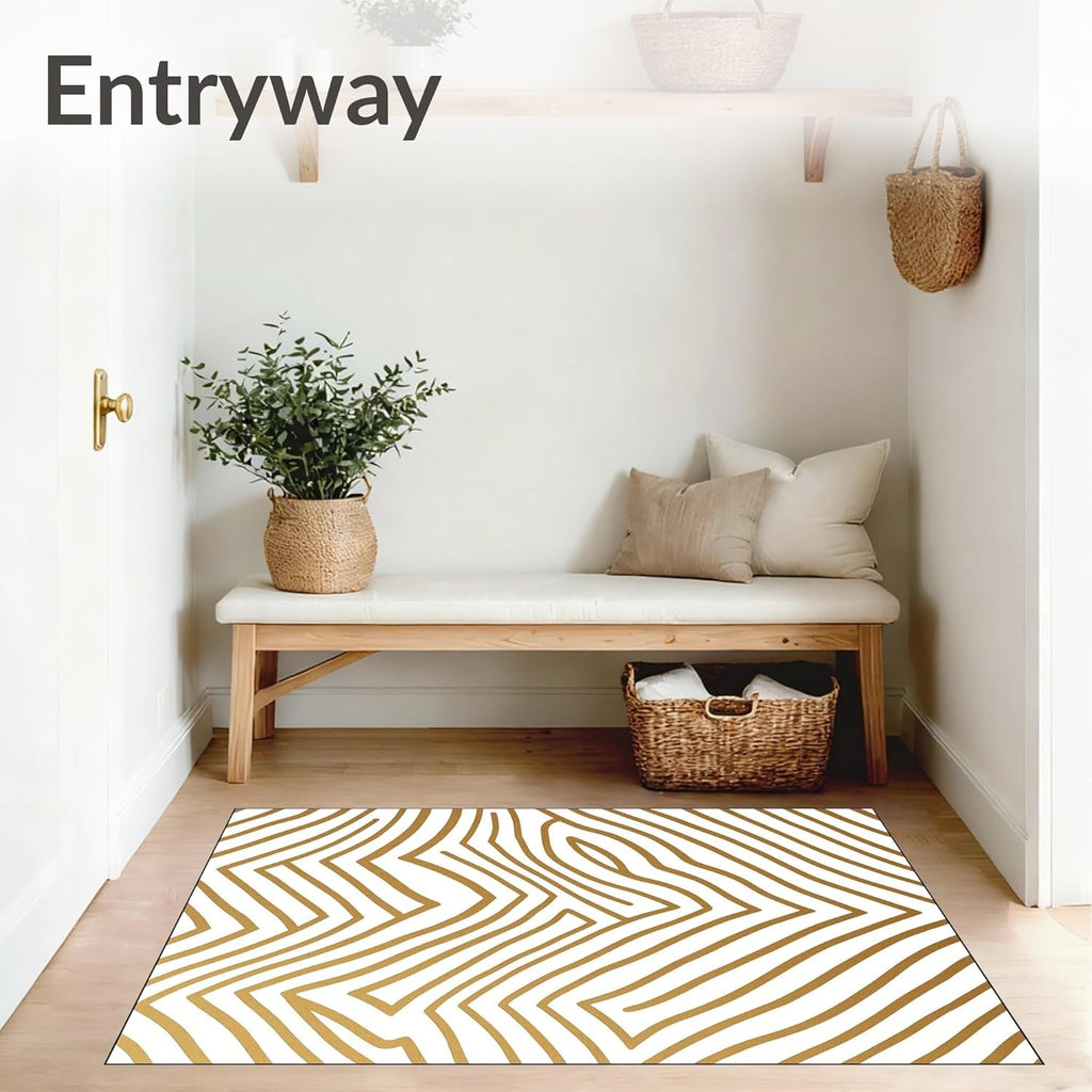 Gold 5x7 Flatwoven Area Rug, Crest Wave Design, Washable for Living Room Bedroom