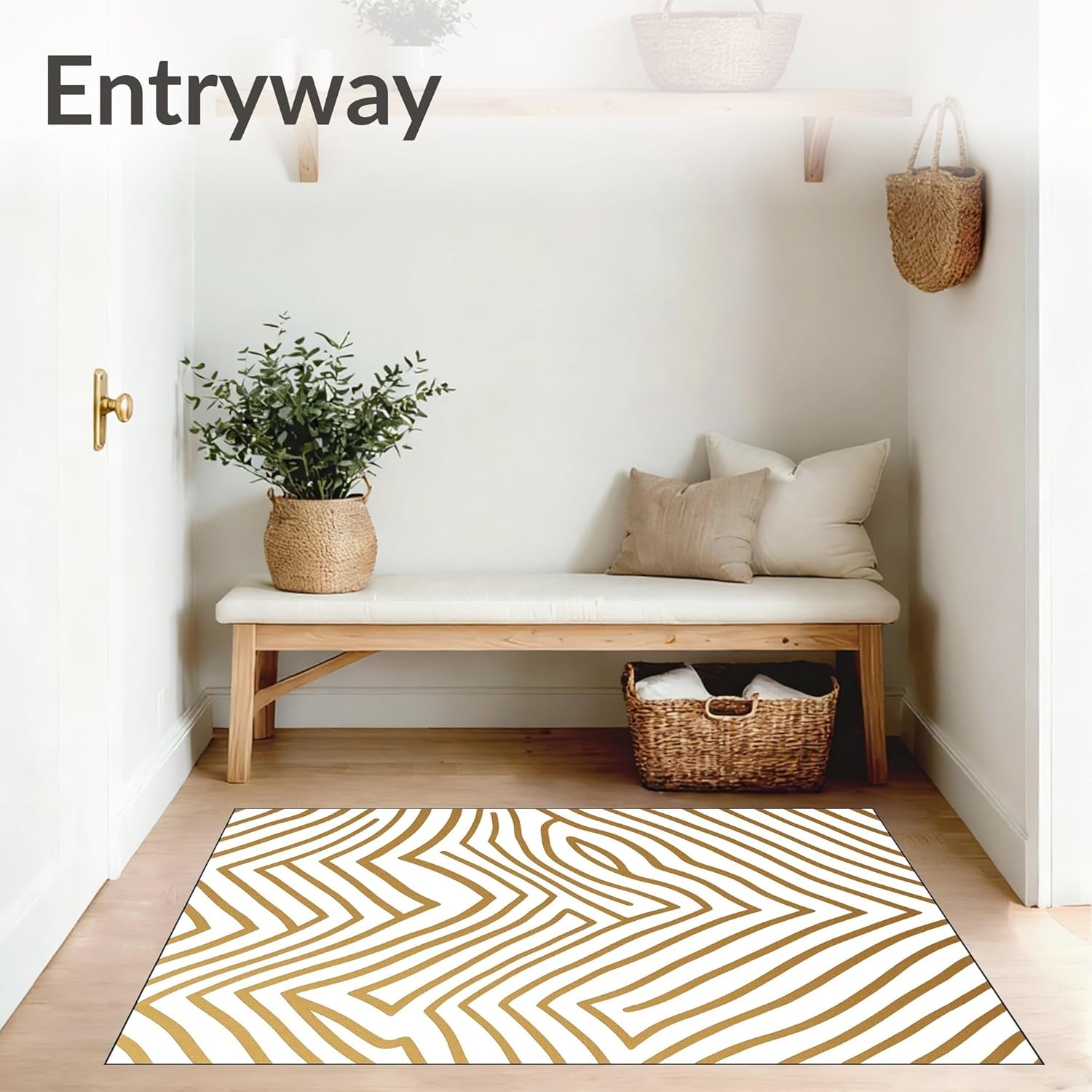 Gold 5x7 Flatwoven Area Rug, Crest Wave Design, Washable for Living Room Bedroom