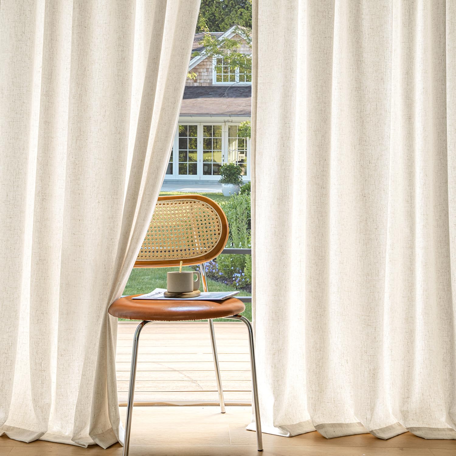 MIULEE Non-See-Through Privacy Linen Curtains 2 Panels, Light Filtering Window Curtains Farnhouse Textured Back Tab Semi Sheer Drapes for Bedroom Living Room, 52 x 84 Inches Long, Linen