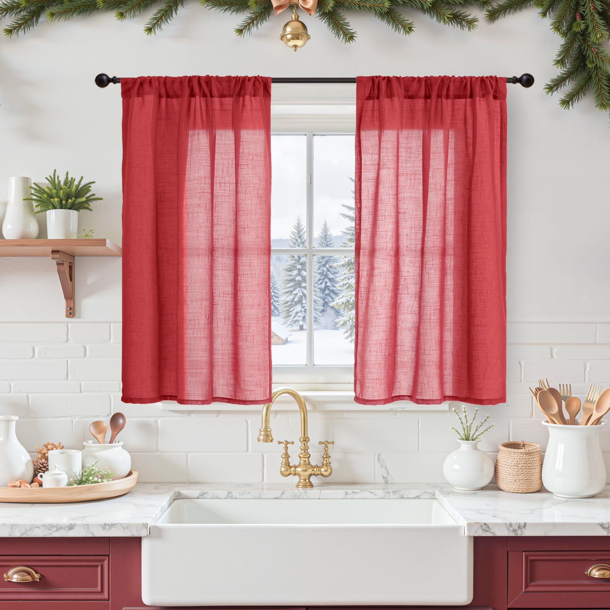 BGment 80 Inches Long Natural Linen Curtains 2 Panels Set - Burlap Light Filtering Window Drapes with Rod Pocket Semi Sheer for Farmhouse Bedroom Decor Rustic, 52 Inch Wide Each Panel