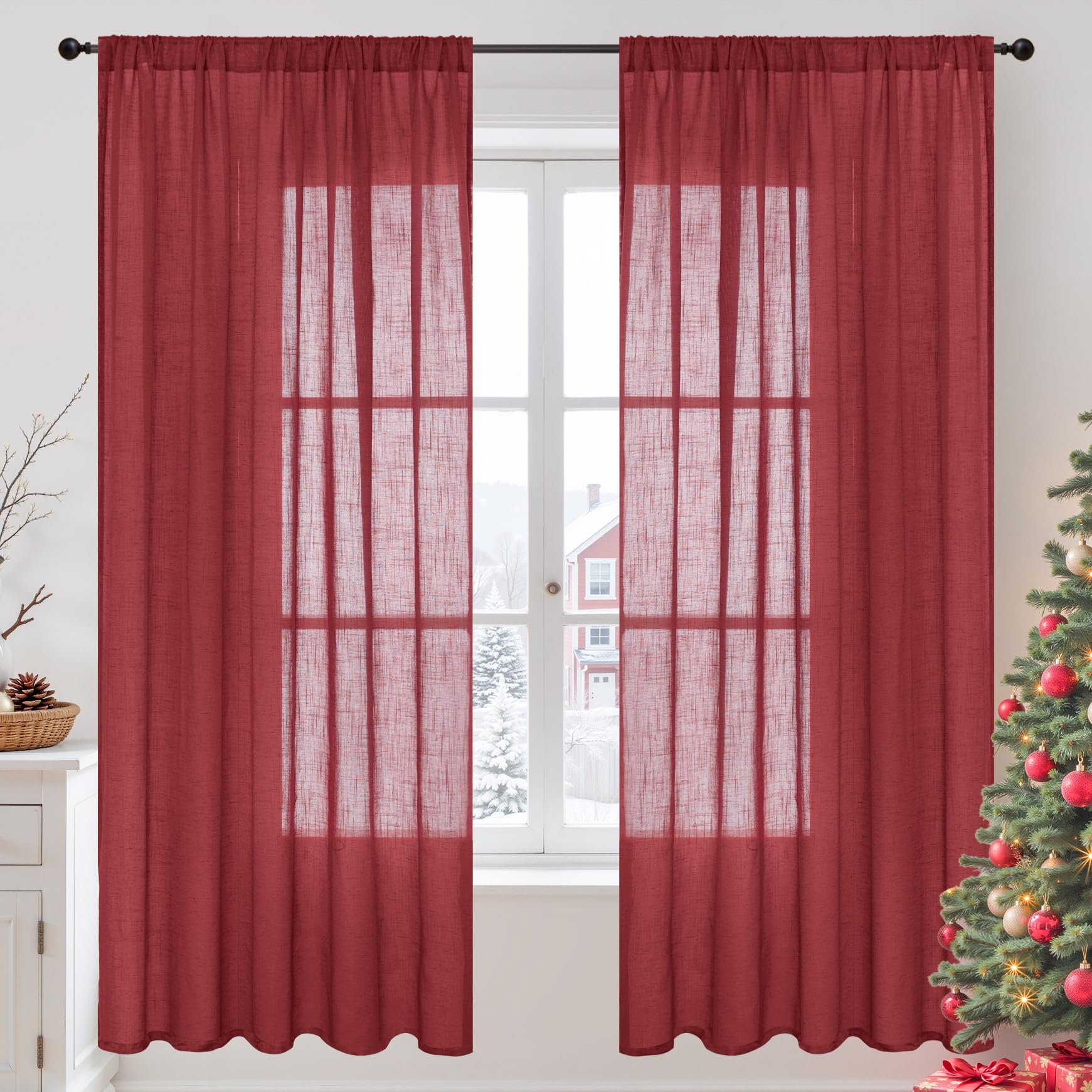 BGment 80 Inches Long Natural Linen Curtains 2 Panels Set - Burlap Light Filtering Window Drapes with Rod Pocket Semi Sheer for Farmhouse Bedroom Decor Rustic, 52 Inch Wide Each Panel