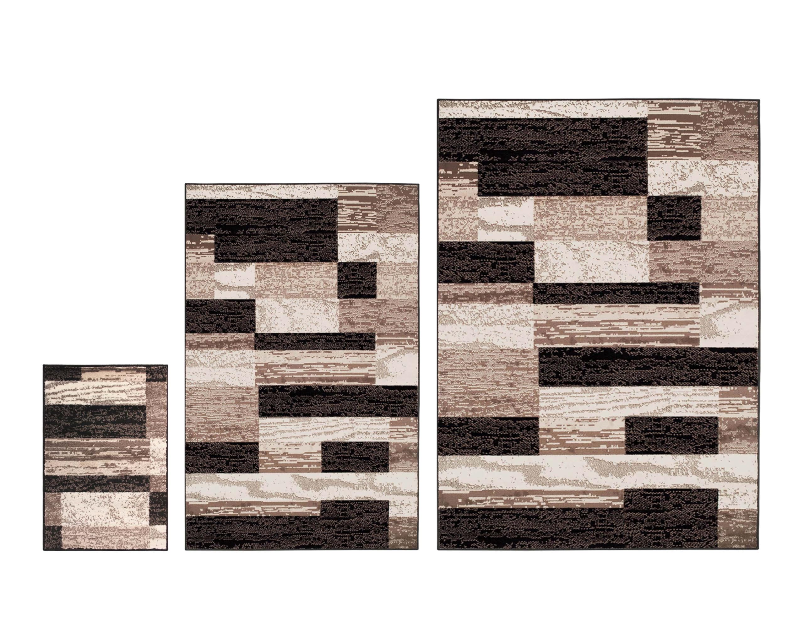SUPERIOR Indoor Area Rug, Jute Backed, Modern Geometric Patchwork Floor Decor for Bedroom, Office, Living Room, Entryway, Hardwood Floors, Rockwood Collection, 4' x 6', Chocolate
