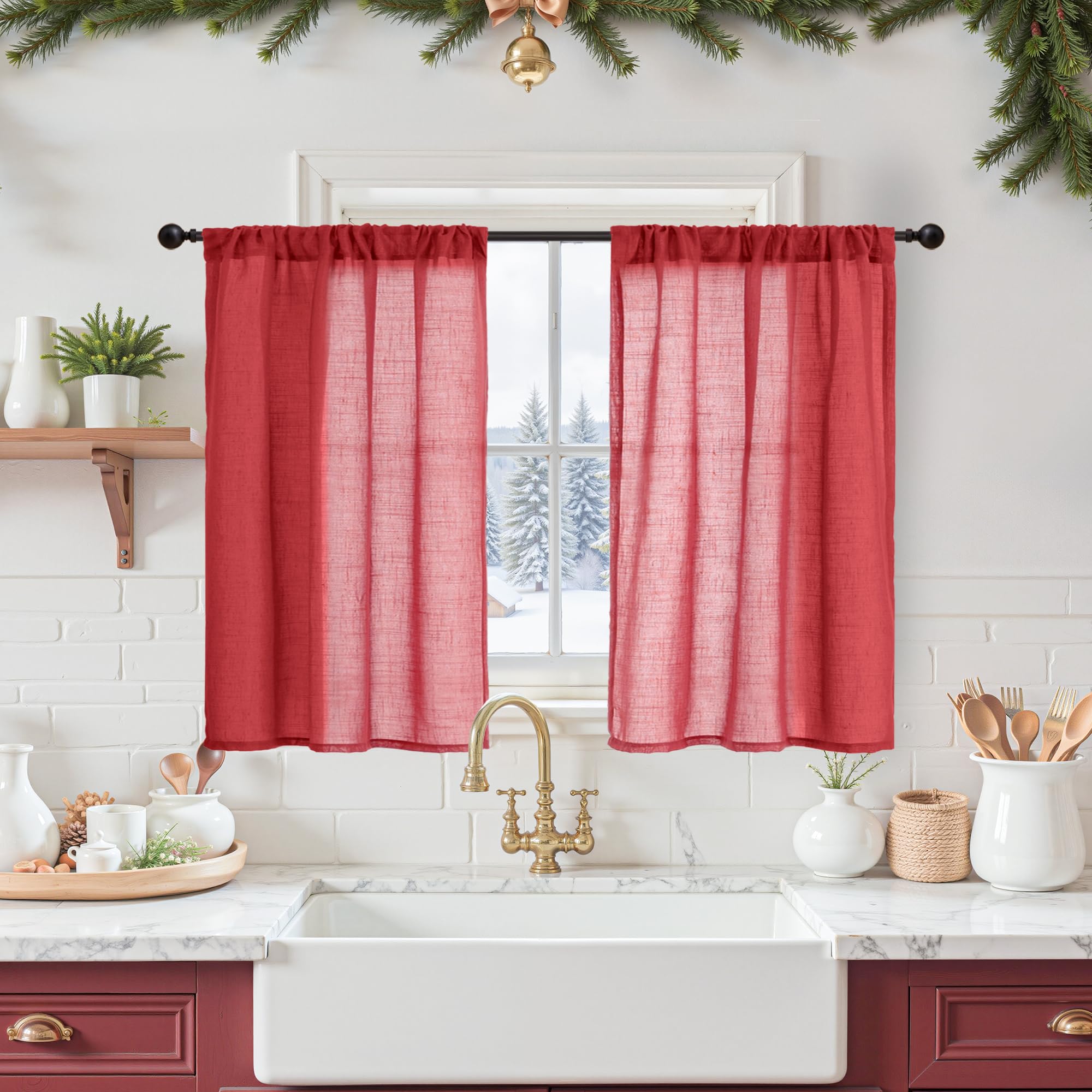 BGment 80 Inches Long Natural Linen Curtains 2 Panels Set - Burlap Light Filtering Window Drapes with Rod Pocket Semi Sheer for Farmhouse Bedroom Decor Rustic, 52 Inch Wide Each Panel