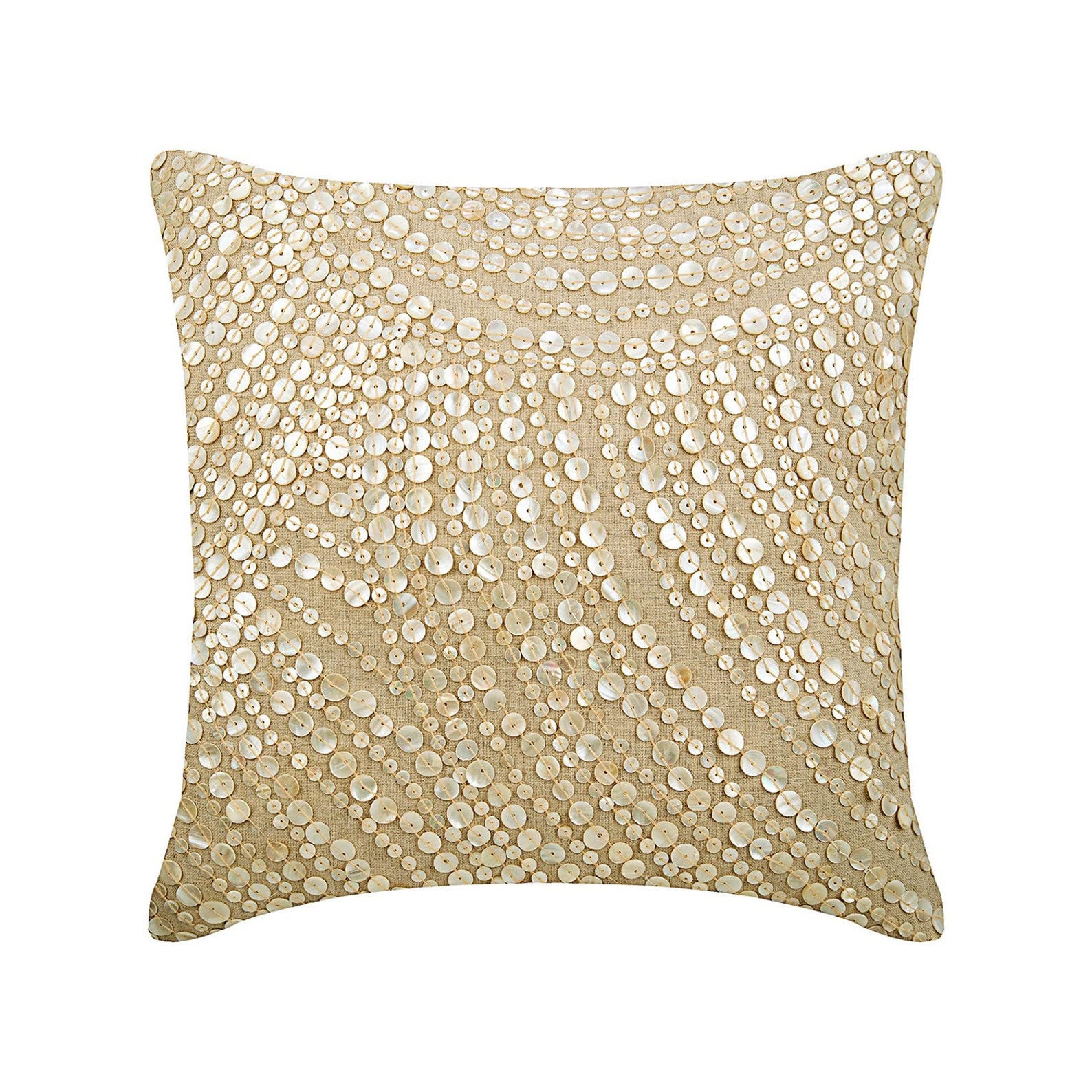 The HomeCentric Decorative Pillow Covers Beige Pack of 2, 20"x20" (50x50 cm) Linen Embroidery Cushion Covers for Sofa, Geometric Modern Style - Juliette