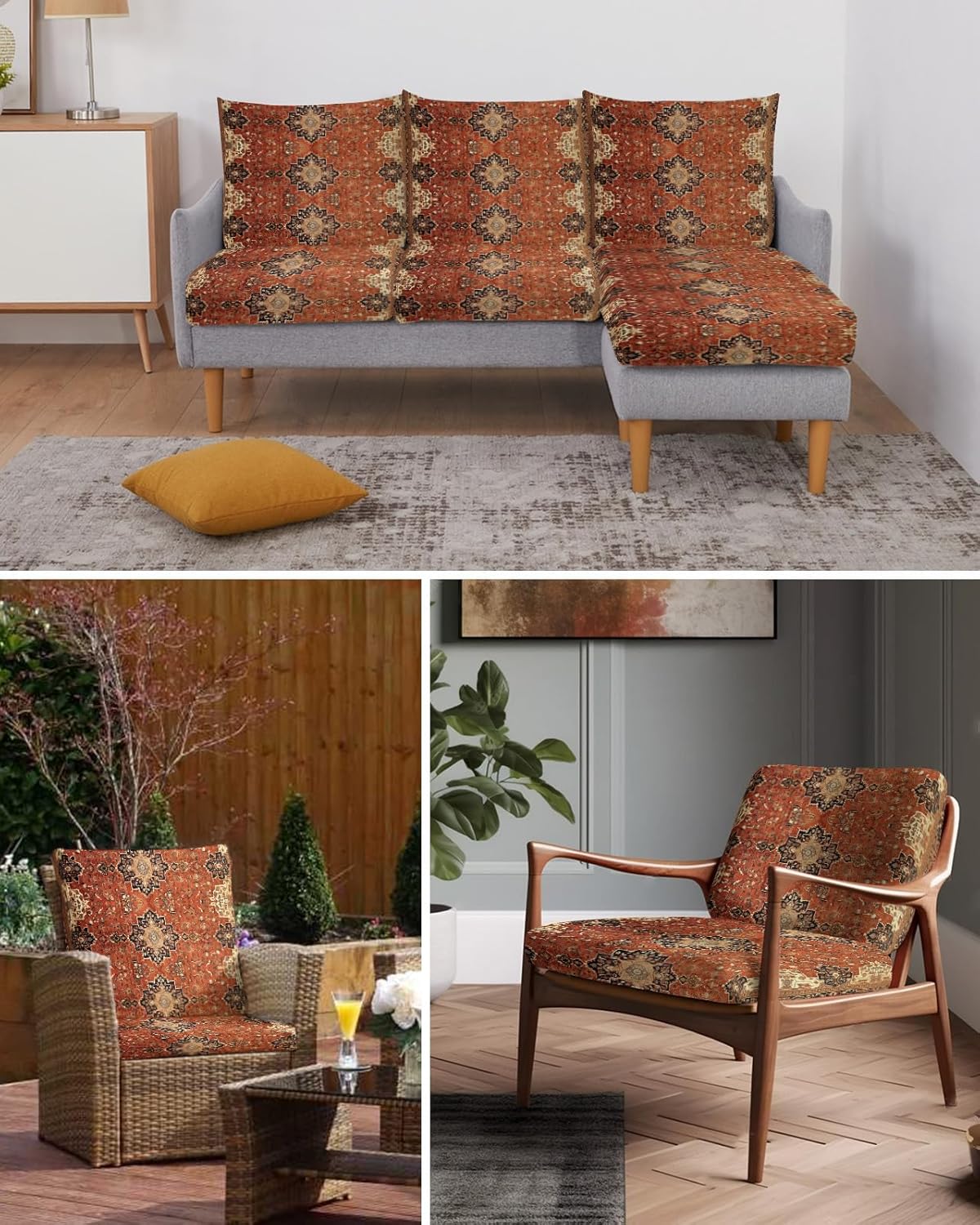 Southwest Stretch Couch Sofa Cushion Covers,Sectional/Individual/L/T Shape Sofa Couch Slipcover Armchair Furniture Slip Cover with Elastic Bottom,Geometric Stripe Boho Native Flower Print S Size 3-PC