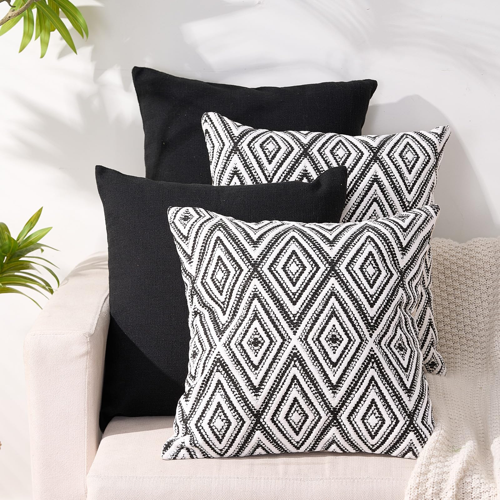 HPUK Decorative Throw Pillow Covers Set of 4 Geometric Design Linen Cushion Cover for Couch Sofa Living Room, 18"x18" inches, Chocolate