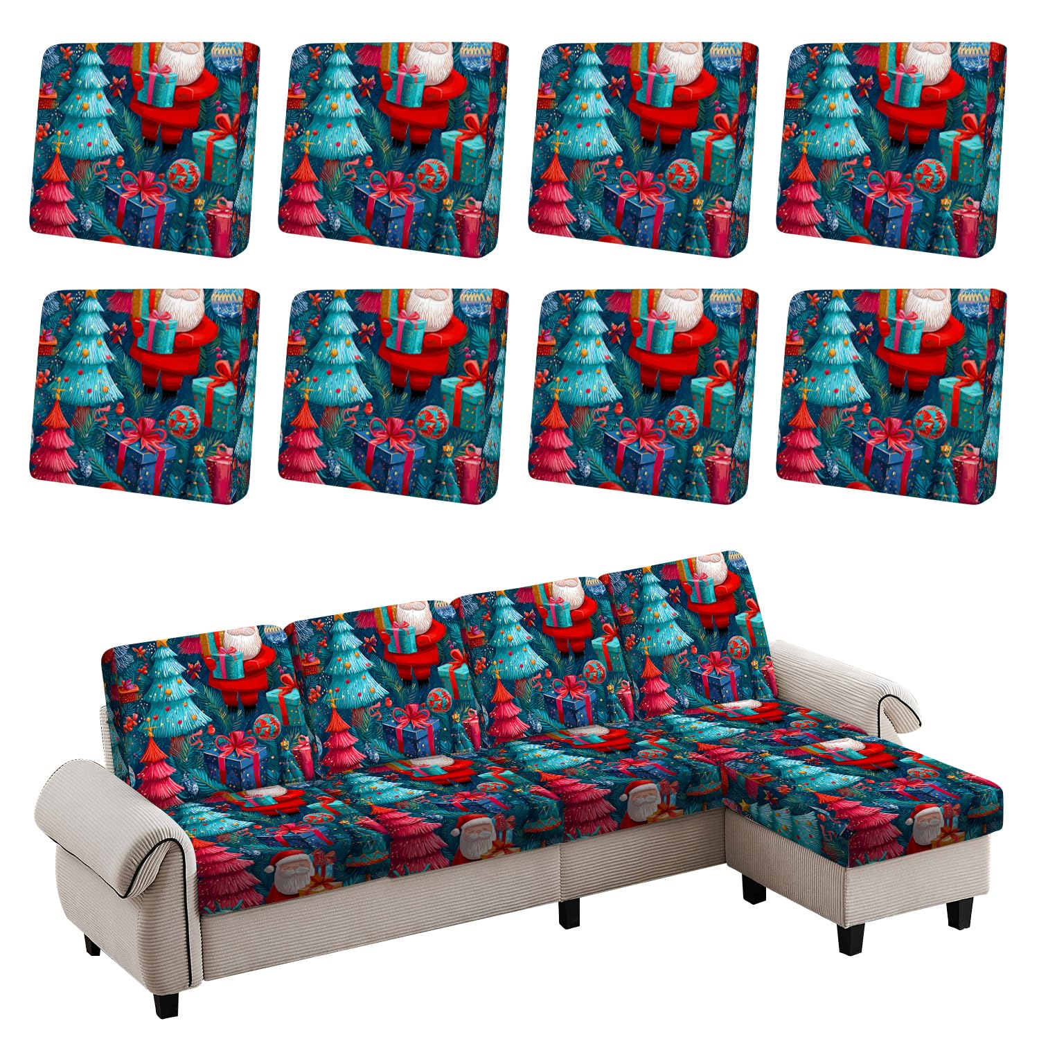 Geometric Pattern Couch Cushion Cover, Abstract Circle Triangle Design Sofa Cushion Slipcover, Stretch Furniture Protector, Soft Removable Washable Seat Cover for Sofa,3PCs