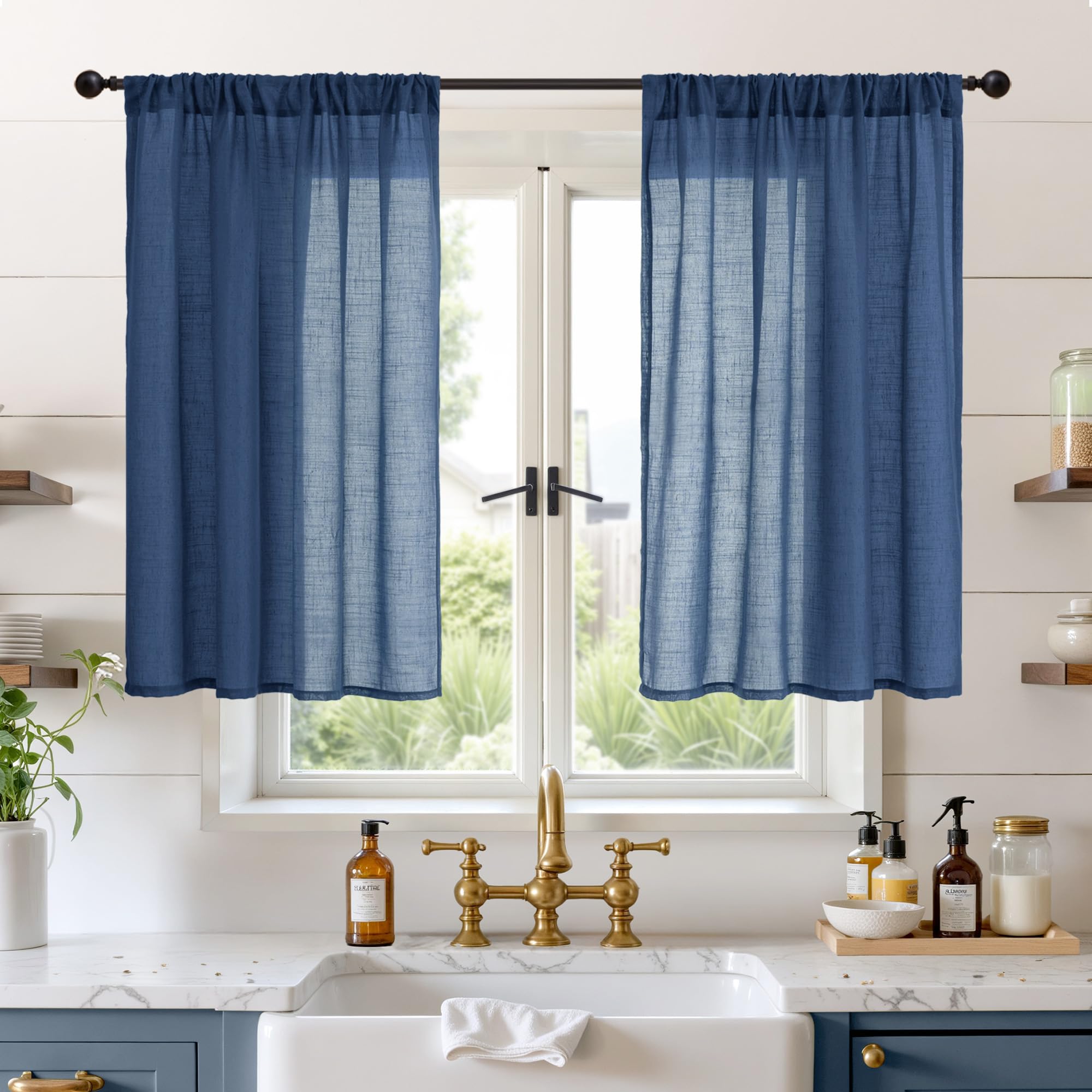 BGment 80 Inches Long Natural Linen Curtains 2 Panels Set - Burlap Light Filtering Window Drapes with Rod Pocket Semi Sheer for Farmhouse Bedroom Decor Rustic, 52 Inch Wide Each Panel
