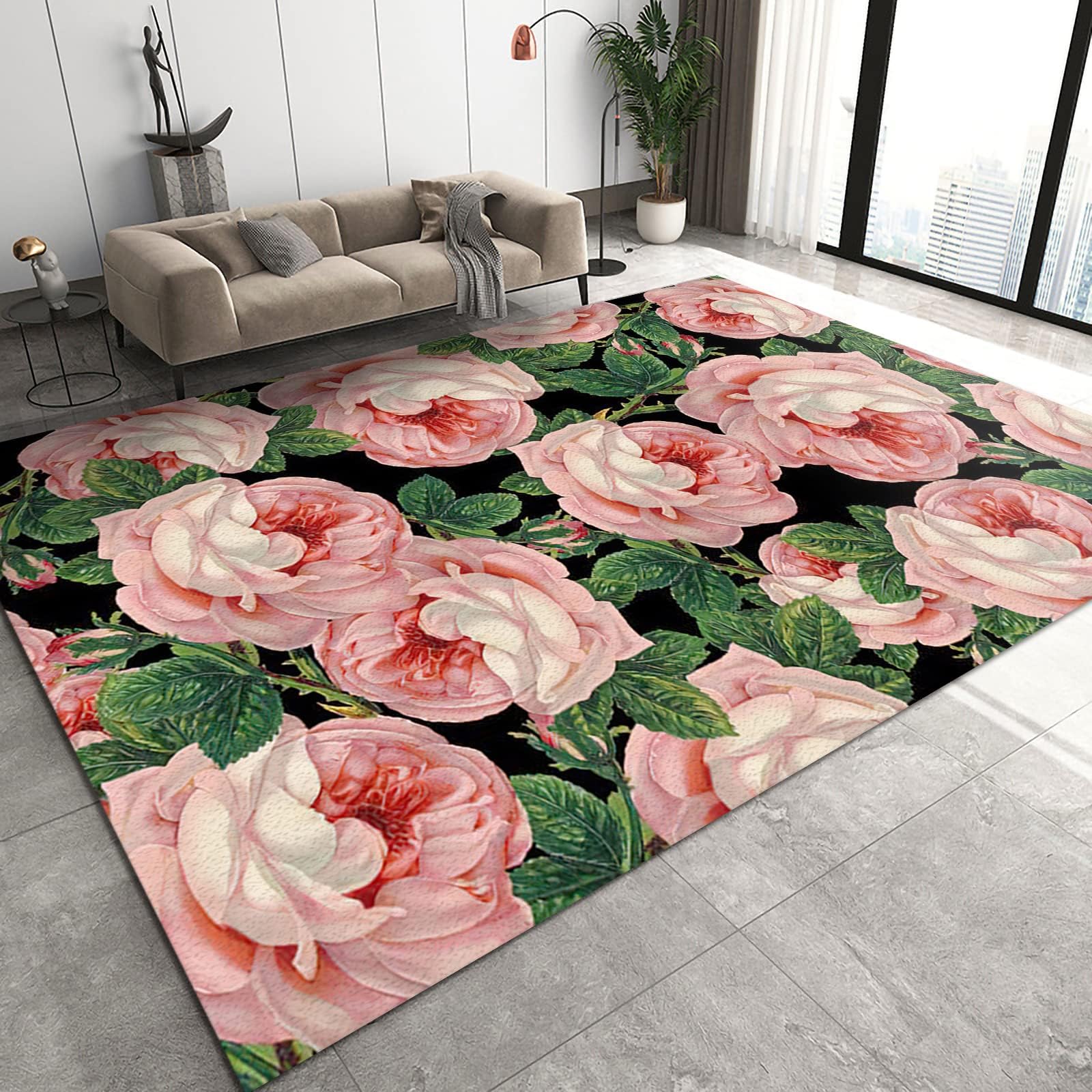5x6 Area Rug Nordic Light Luxury Rugs for Bedroom, Emerald Green Pink Blue Gold Geometric Bedroom Rug Aesthetic Easy to Clean for Indoor Outdoor Hardwood Floors Home Decor