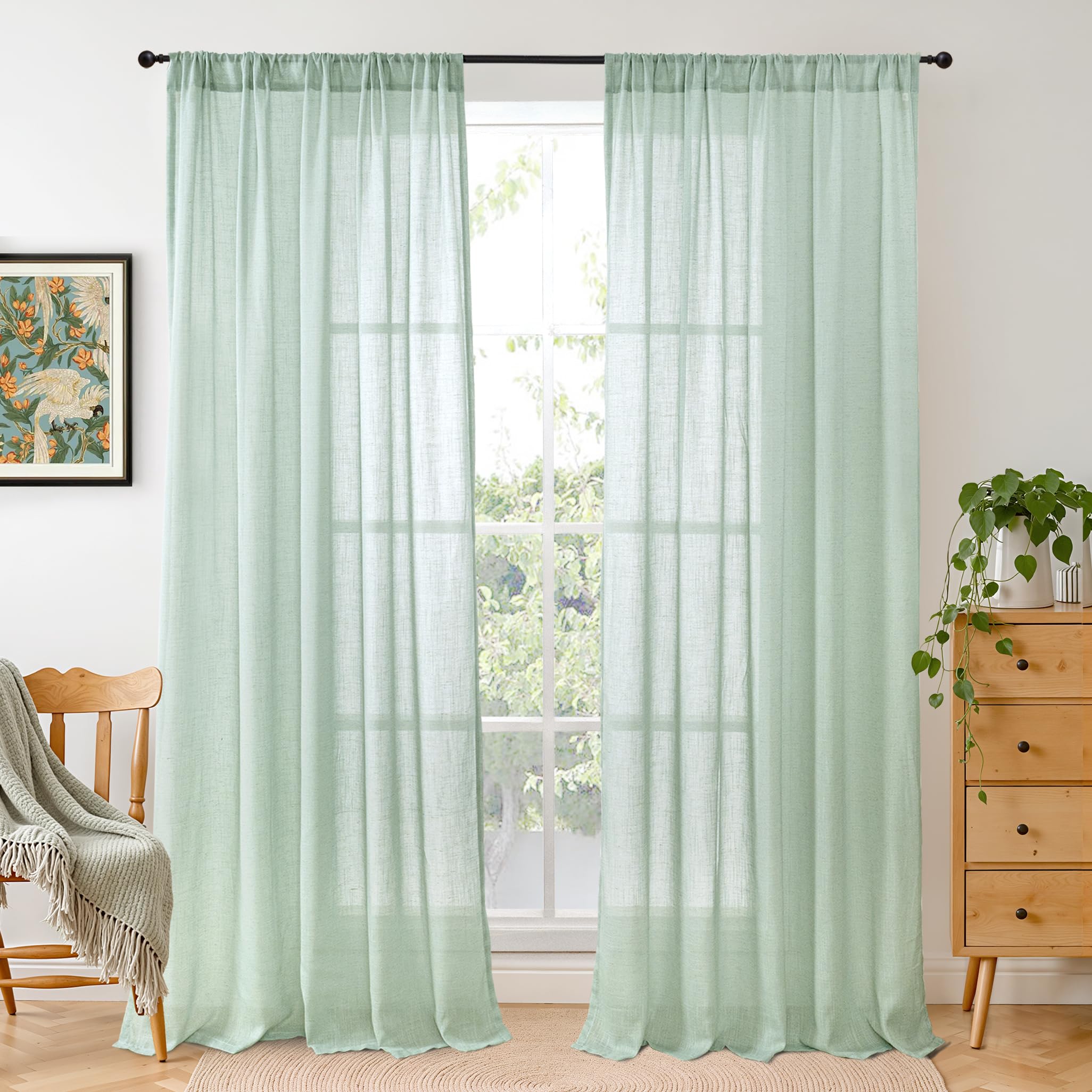 BGment 80 Inches Long Natural Linen Curtains 2 Panels Set - Burlap Light Filtering Window Drapes with Rod Pocket Semi Sheer for Farmhouse Bedroom Decor Rustic, 52 Inch Wide Each Panel