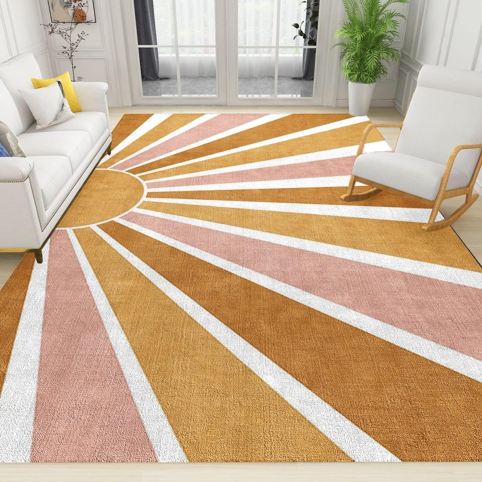 5x6 Area Rug Nordic Light Luxury Rugs for Bedroom, Emerald Green Pink Blue Gold Geometric Bedroom Rug Aesthetic Easy to Clean for Indoor Outdoor Hardwood Floors Home Decor