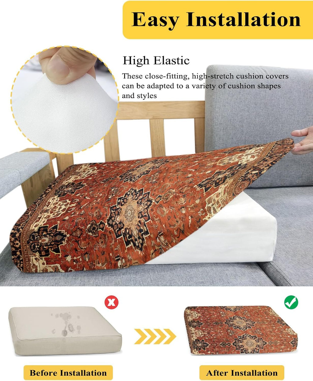 Southwest Stretch Couch Sofa Cushion Covers,Sectional/Individual/L/T Shape Sofa Couch Slipcover Armchair Furniture Slip Cover with Elastic Bottom,Geometric Stripe Boho Native Flower Print S Size 3-PC