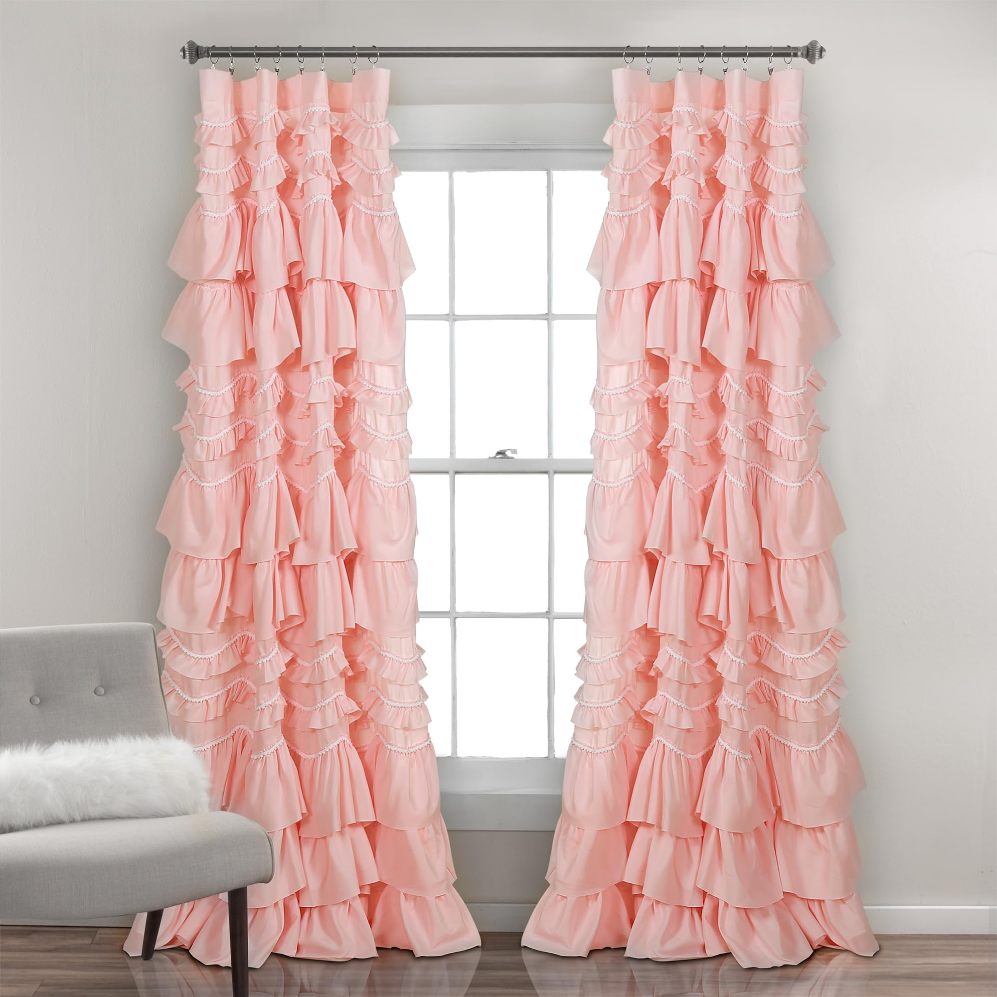 Lush Decor Kemmy Light Filtering Window Curtain Panel Single 52" W x 84" L Ivory - Drapes - Ruffled Curtains for Bedroom - Cream Curtains - Coquette Decor