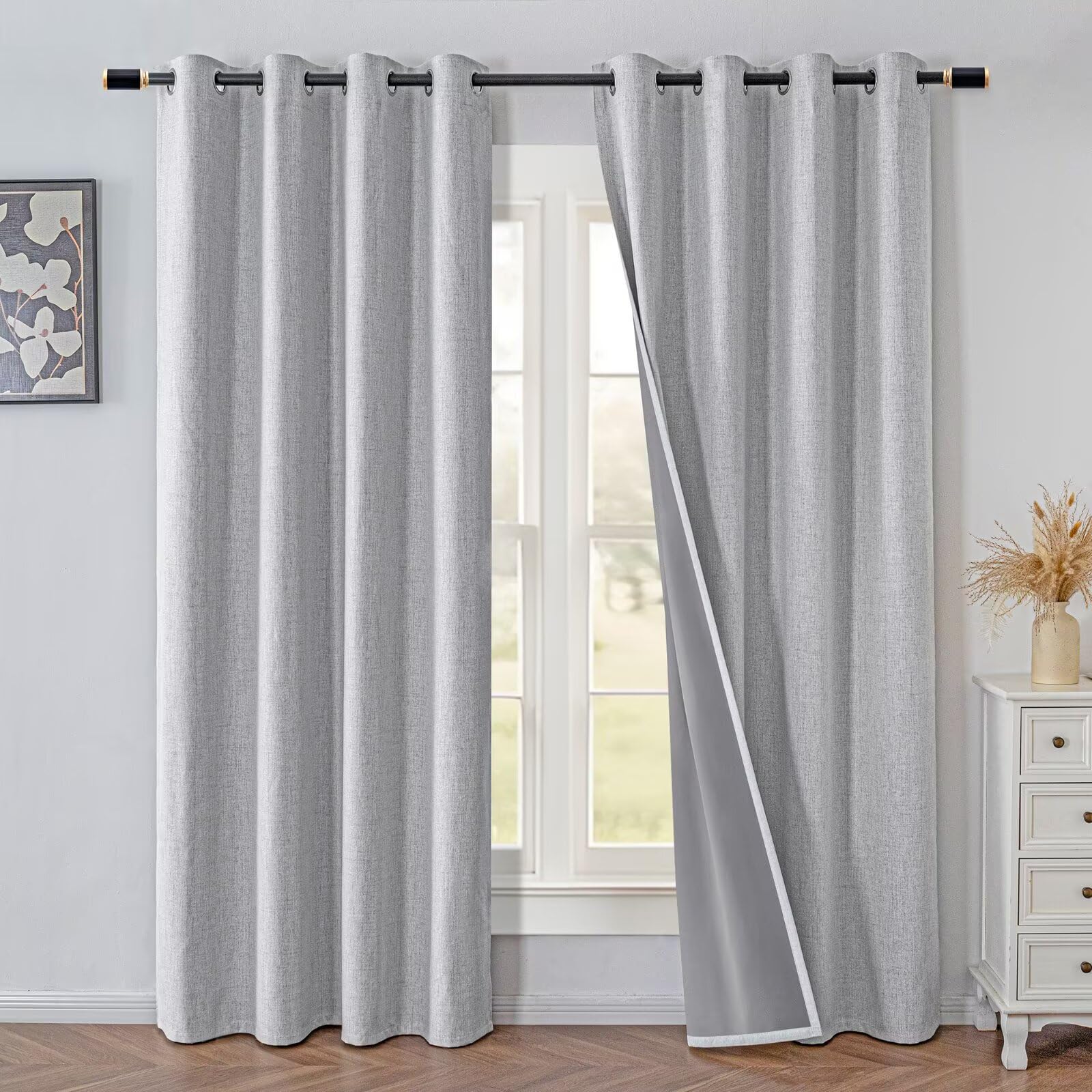 IGEMAEVE Cream Curtains 108 Inch Length 2 Panels Set, Light Filtering Curtains for Living Room 108 Inch Long, Grommet Energy Saving Semi Sheer Drapes for Bedroom Window(W52 x L108)