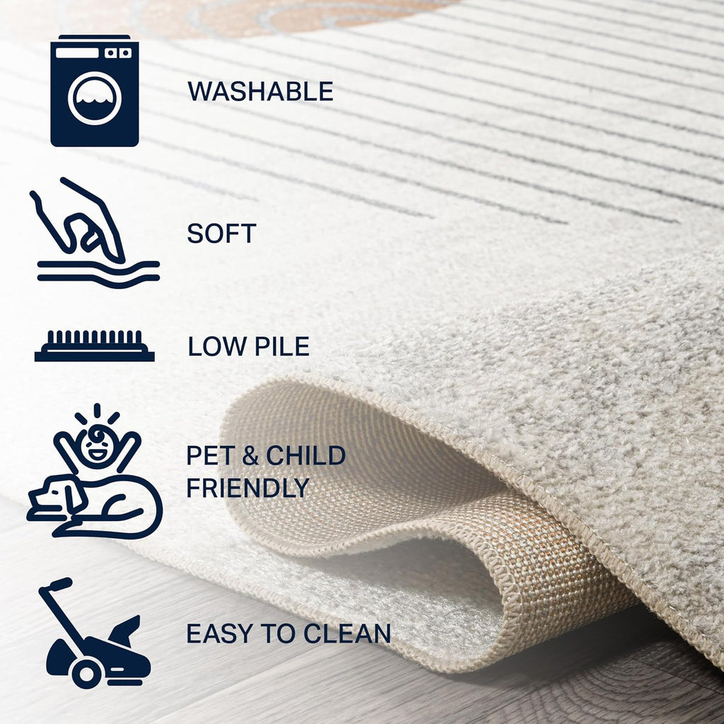 JONATHAN Y Machine Washable Cream/Terra Indoor Area Rug 8X10 ft, Kallax Geometric Modern Low-Pile for Living Room, Bedroom, Kitchen, Office, Easy-Cleaning, Pet-Friendly, Non-Shedding WSH311A-8