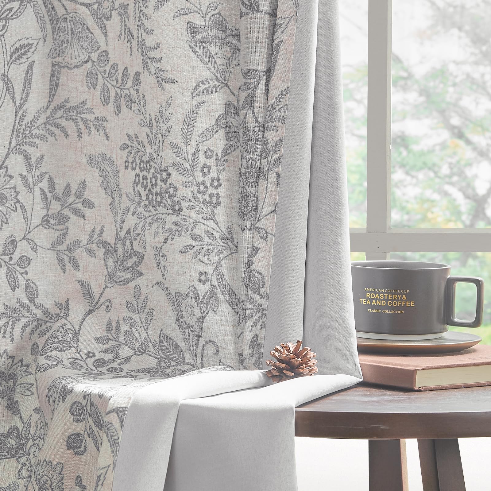 Lazzzy Linen Farmhouse Curtains for Living Room 84 Inch Length Floral Print Window Curtains Semi Sheer Drapes for Bedroom Country Light Filtering Curtain Grommet Top 2 Panels Blue on Beige