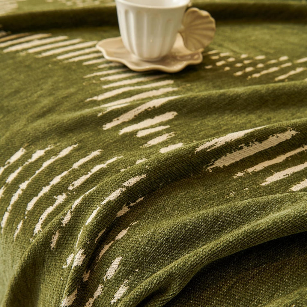 Green Geometric Couch Cover for 3 Cushion Sofa, Boho Reversible Couch Cover Sectional L Shape, Modern Home Decor Chenille Non Slip Washable Large Couch Protector for Dogs 71"x118"